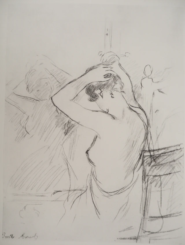 Berthe MORISOT : Jeune femme se coiffant, Héliogravure signée