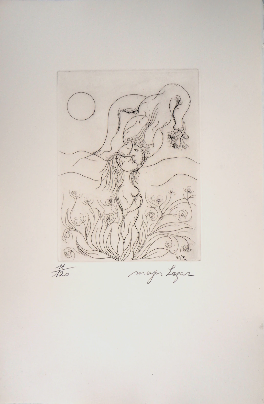 Meyer LAZAR - Amoureux dans un champ de roses, 1974 - Gravure originale signée