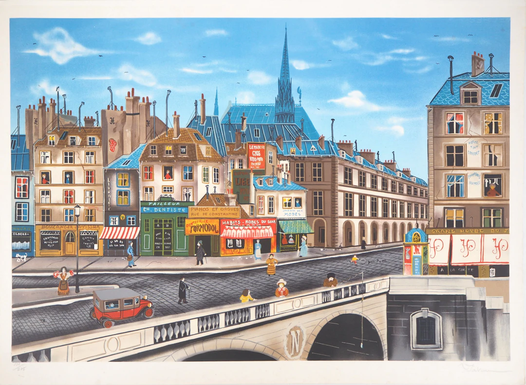 Eugène Valentin LATOUR : Le quai St. Michel - Lithographie originale signée