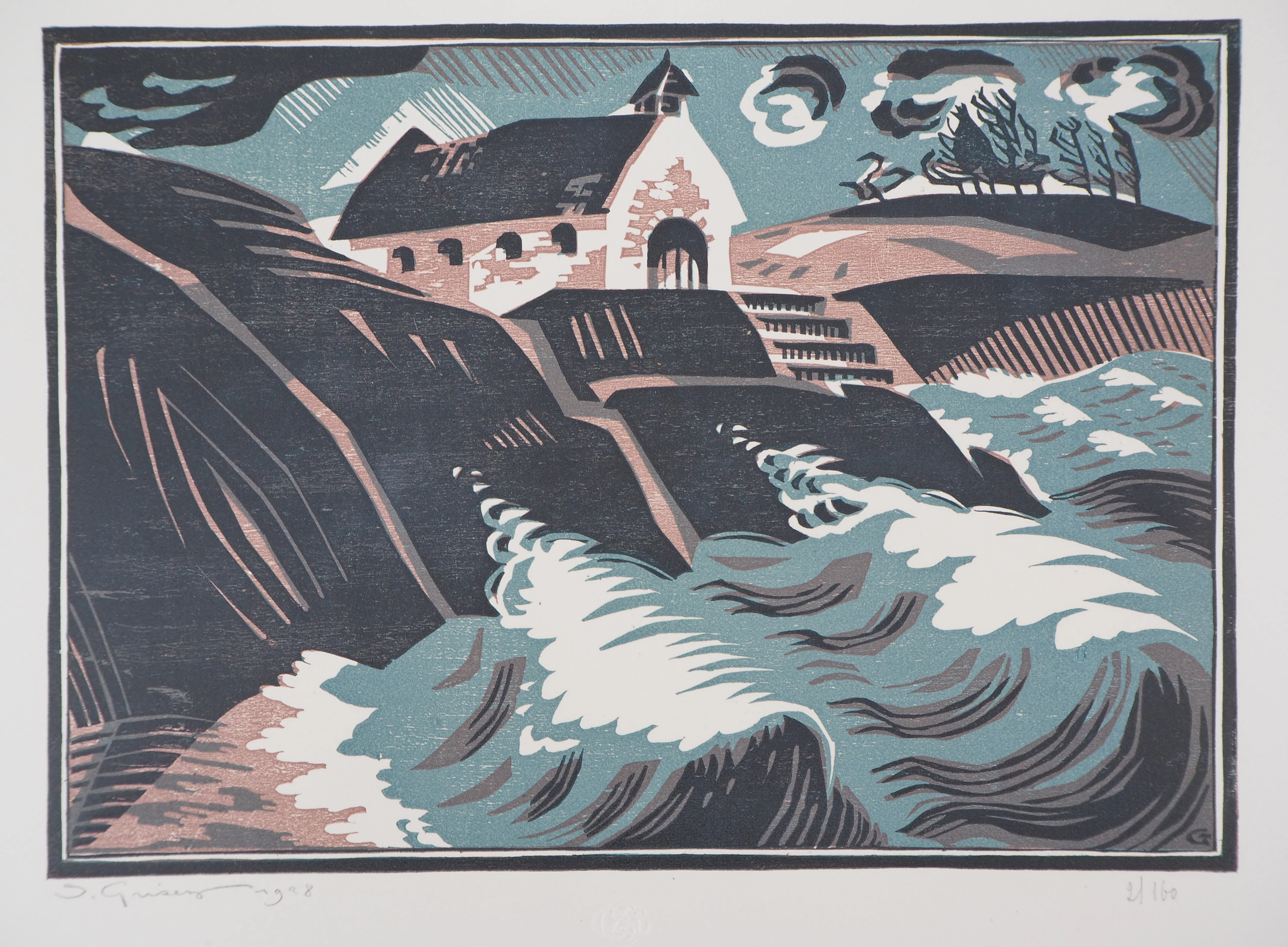 Sophie GRISEZ : Paysage breton - 1928 - Bois gravé original signé