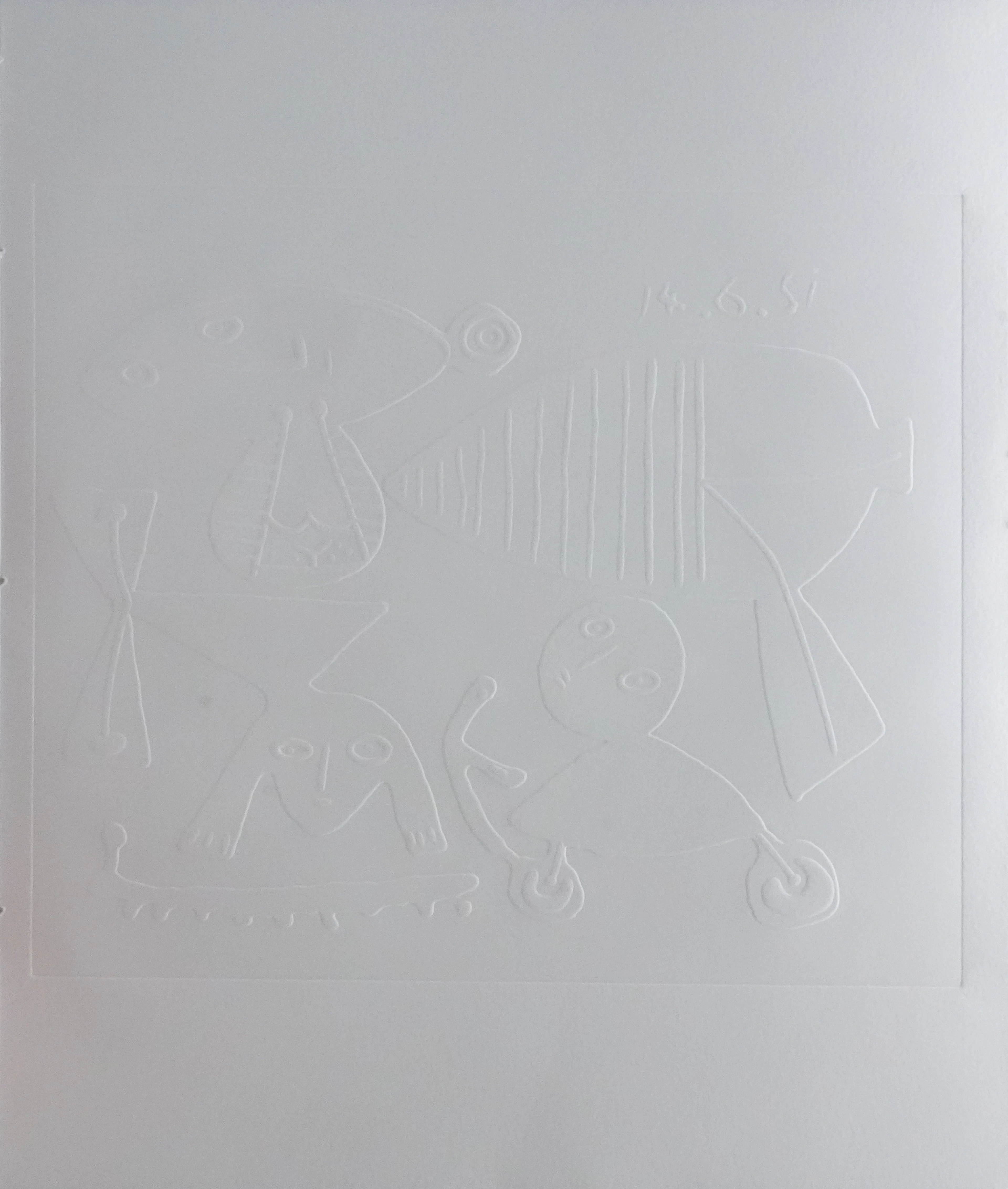 Pablo PICASSO : Mère et enfants jouant, Gravure sur bois