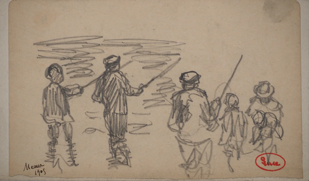 Maximilien LUCE : La pêche à Meaux, Dessin original signé
