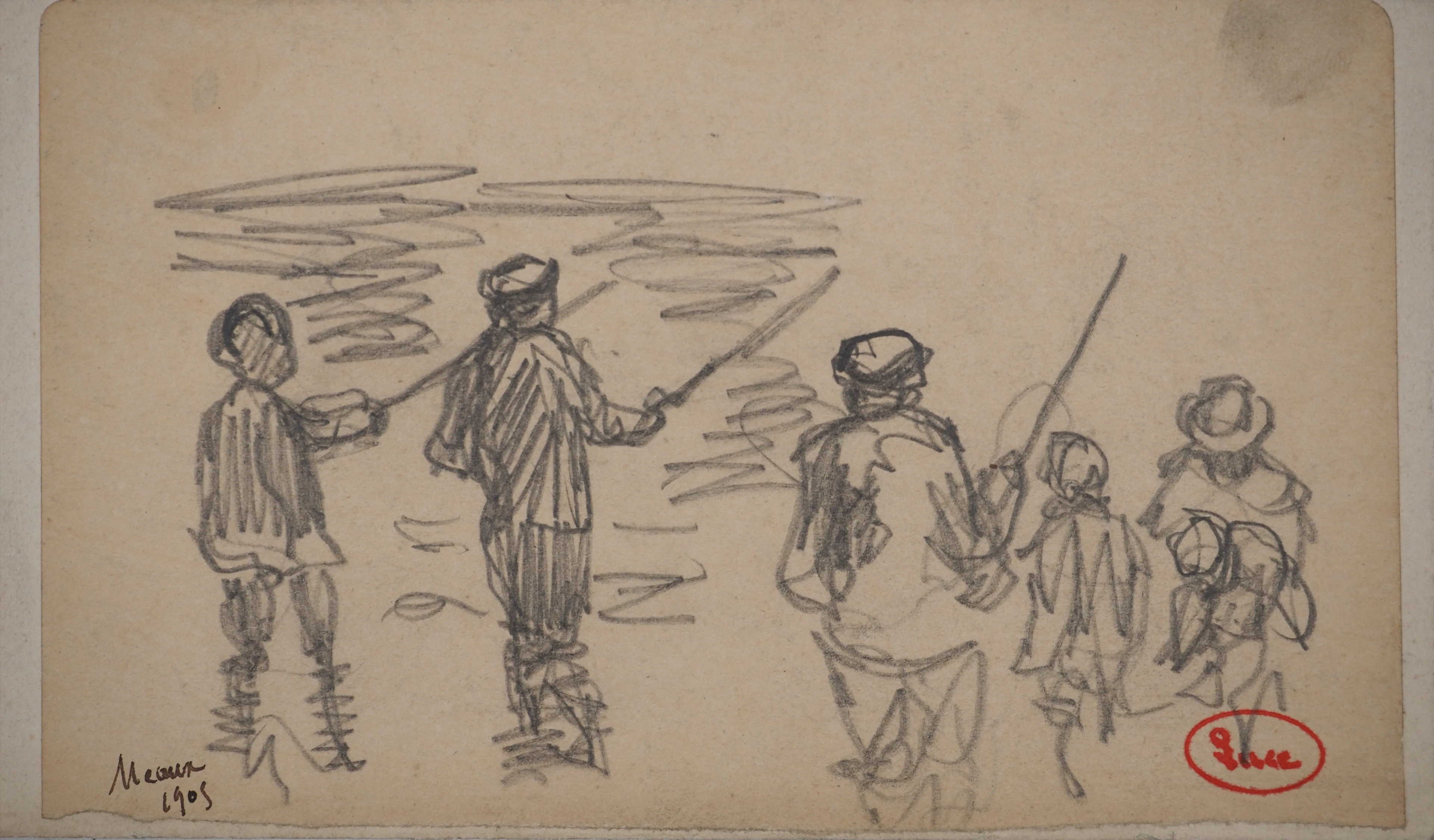 Maximilien LUCE : La pêche à Meaux, Dessin original signé
