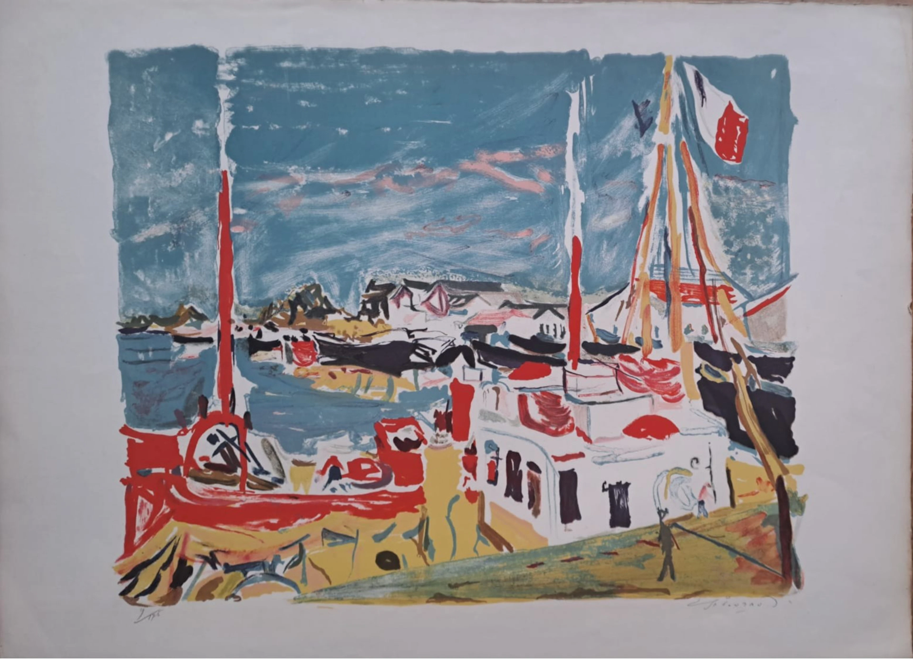 Emile Sabouraud - Le port - Lithographie originale signée et numérotée