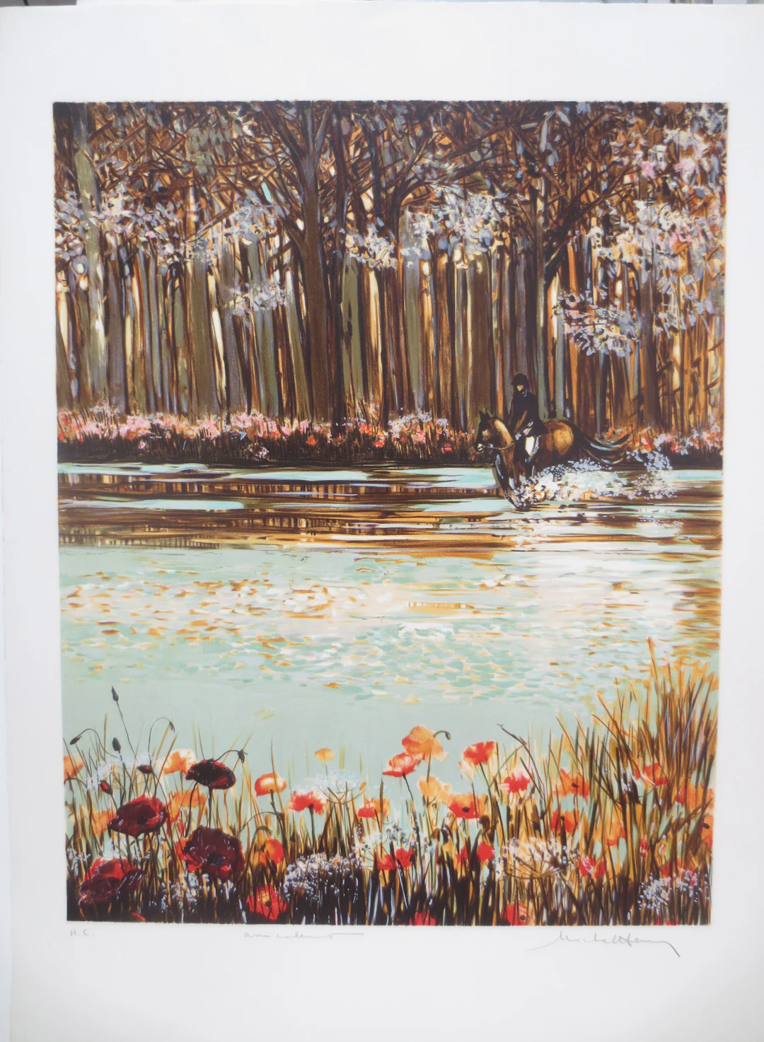 Michel HENRY - Les cavaliers aux coquelicots - Lithographie signée