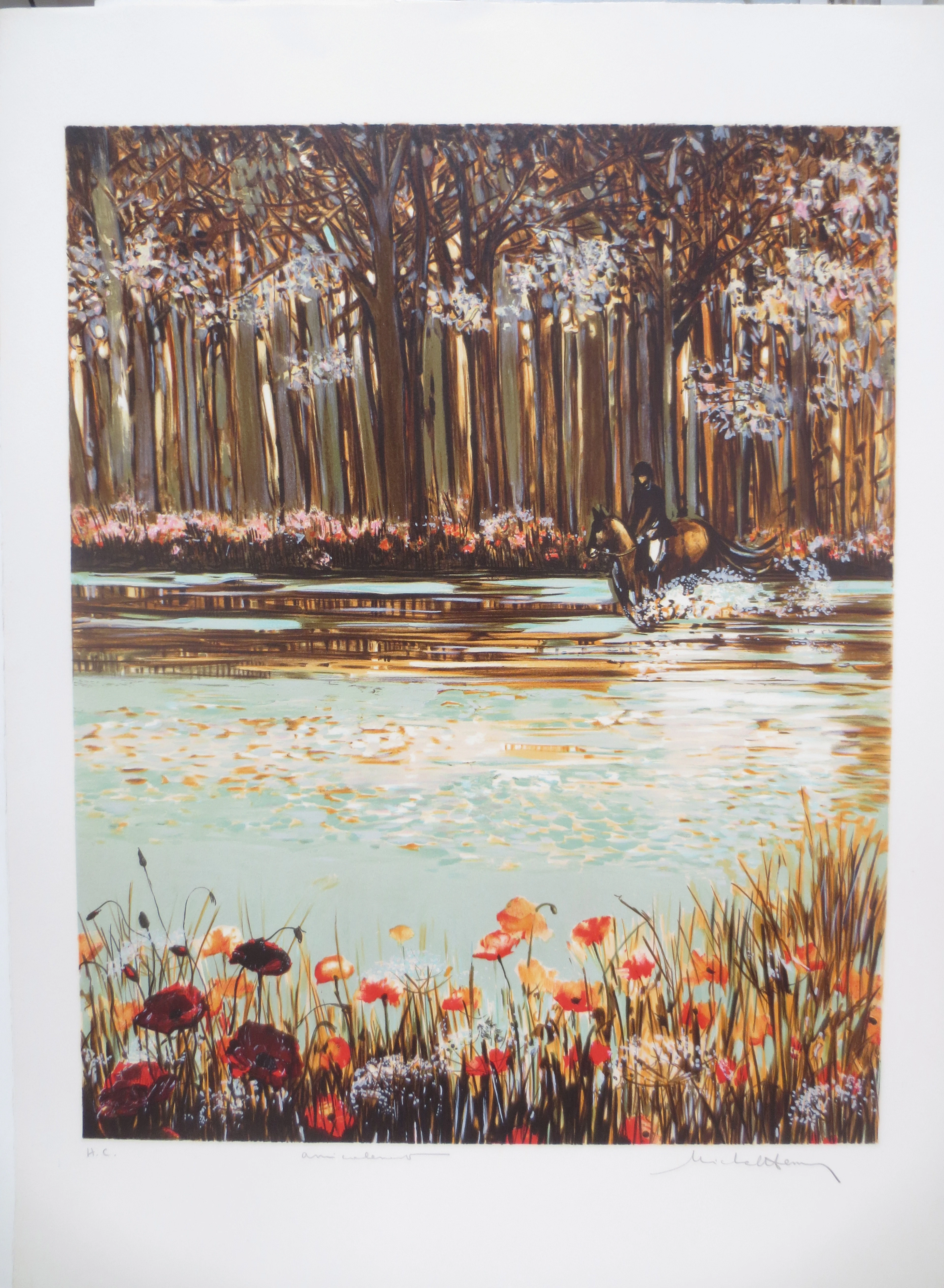 Michel HENRY - Les cavaliers aux coquelicots - Lithographie signée
