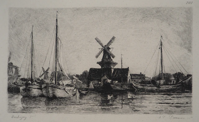 Charles DAUBIGNY - Moulins en Hollande - Gravure, Signée #Durand Ruel - 1873