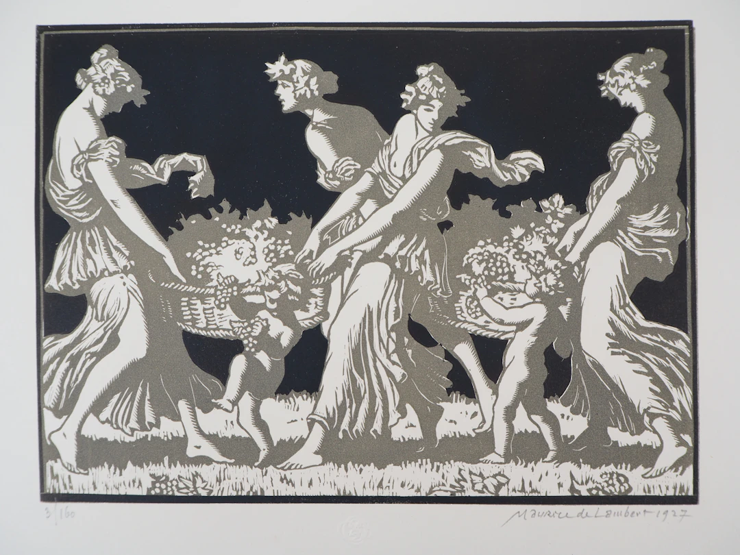 Maurice De LAMBERT : Hommage à Bacchus, les vendanges, 1927 - Bois