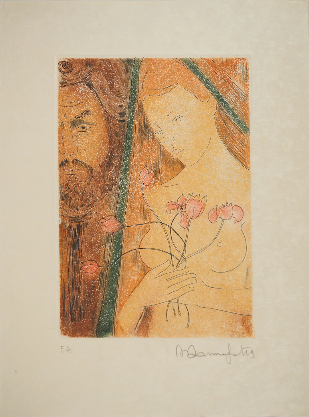 Alain BONNEFOIT : Nu au voile, Gravure originale signée