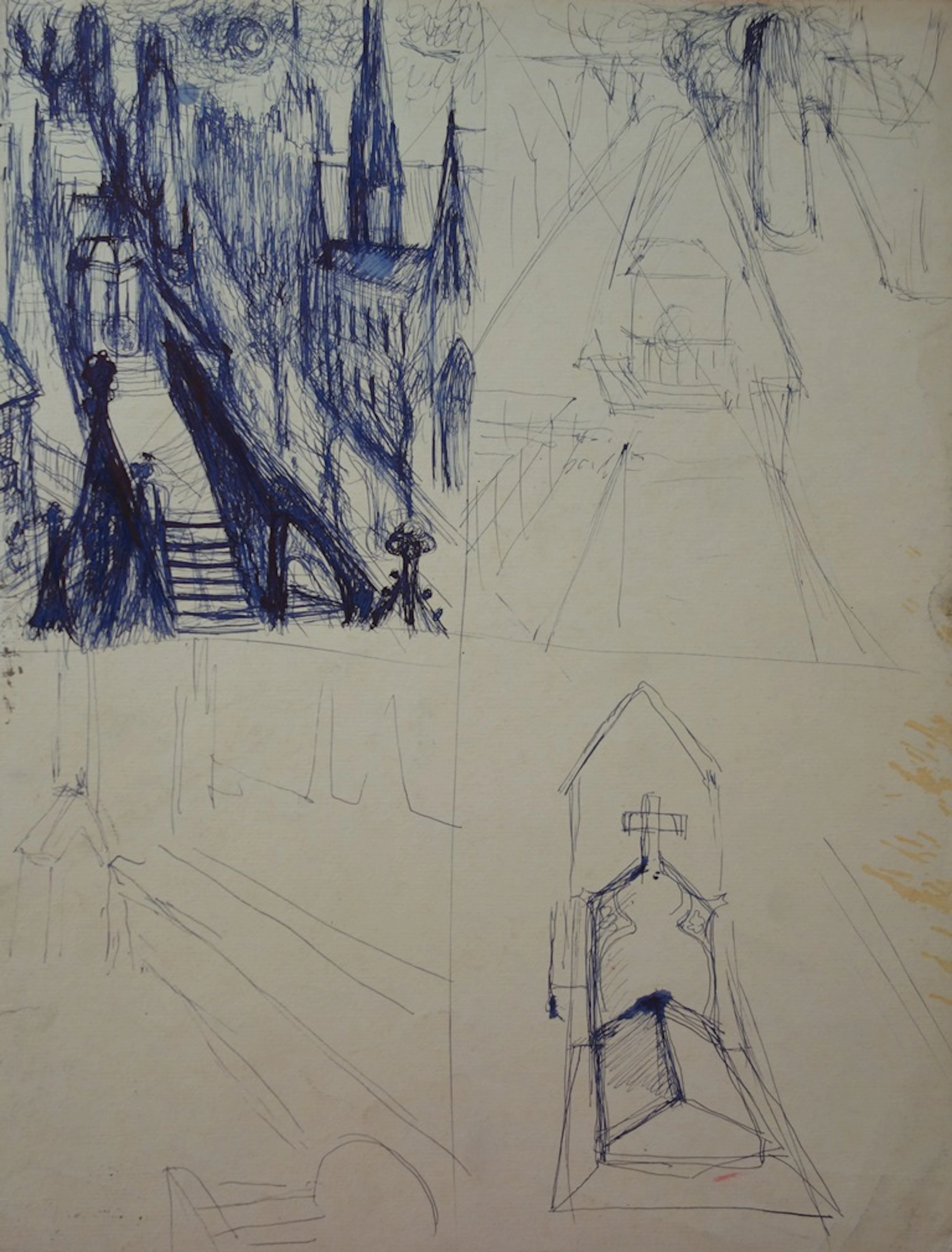Edouard Goerg - Perspectives d’une cathédrale - Dessin original signé