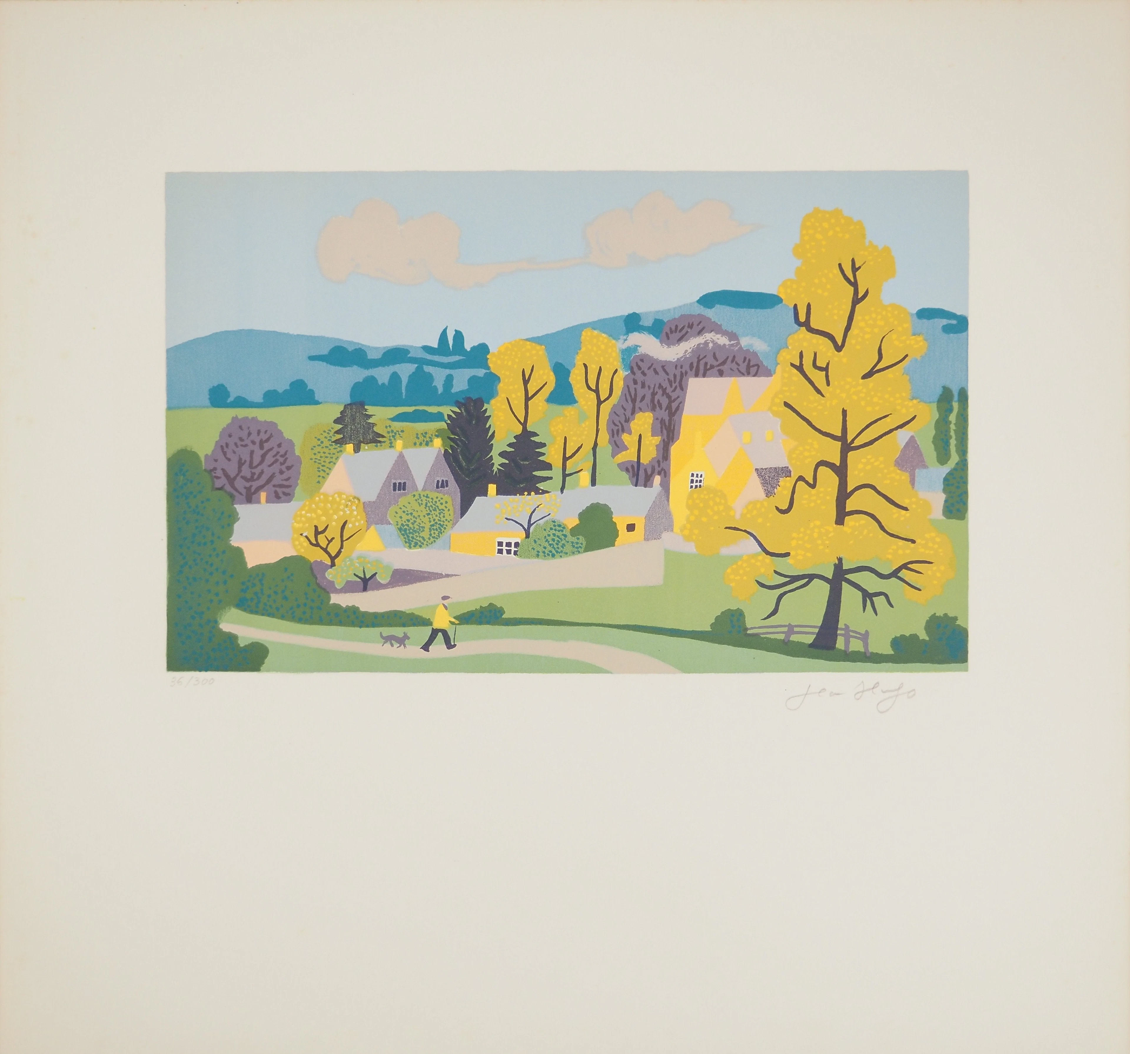 Jean HUGO : Promeneur à la campagne, Lithographie originale signée