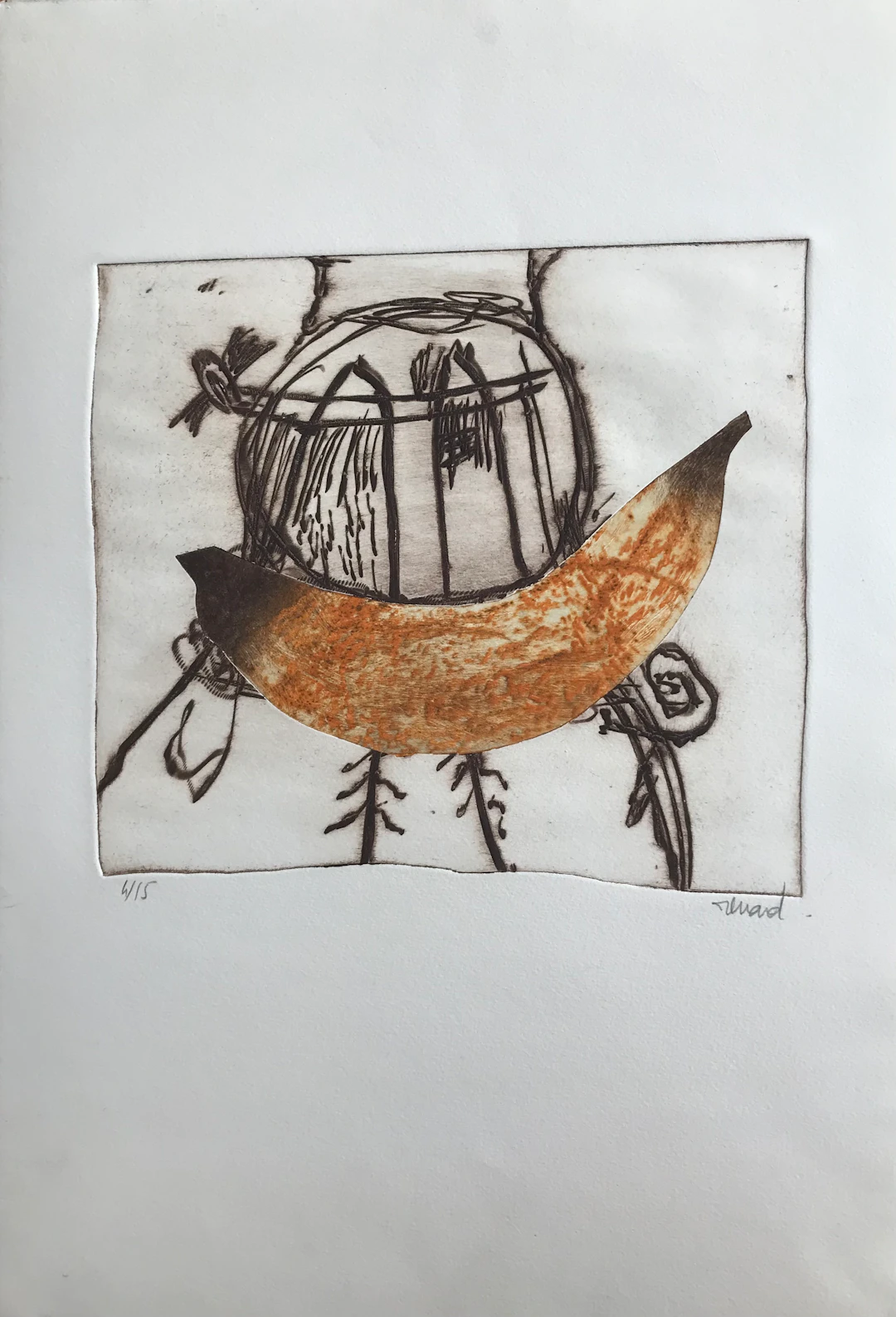 Emmanuelle RENARD - Composition à la banane - Gravure au carburundum.Signée