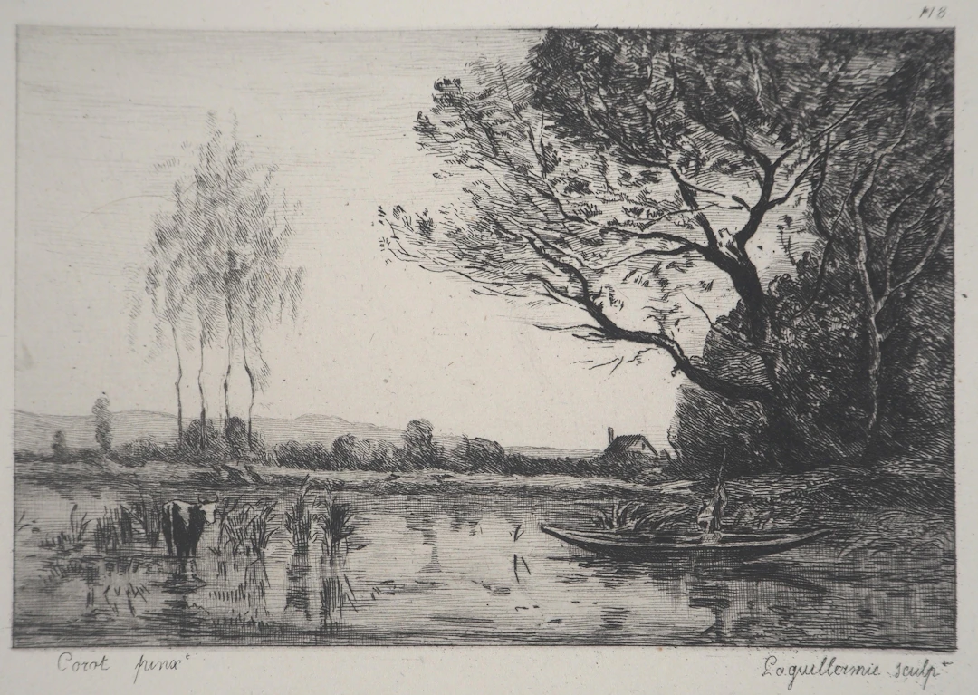 JB Camille COROT (d’après) - L’Ile Saint Ouen - Gravure, Signée #Durand