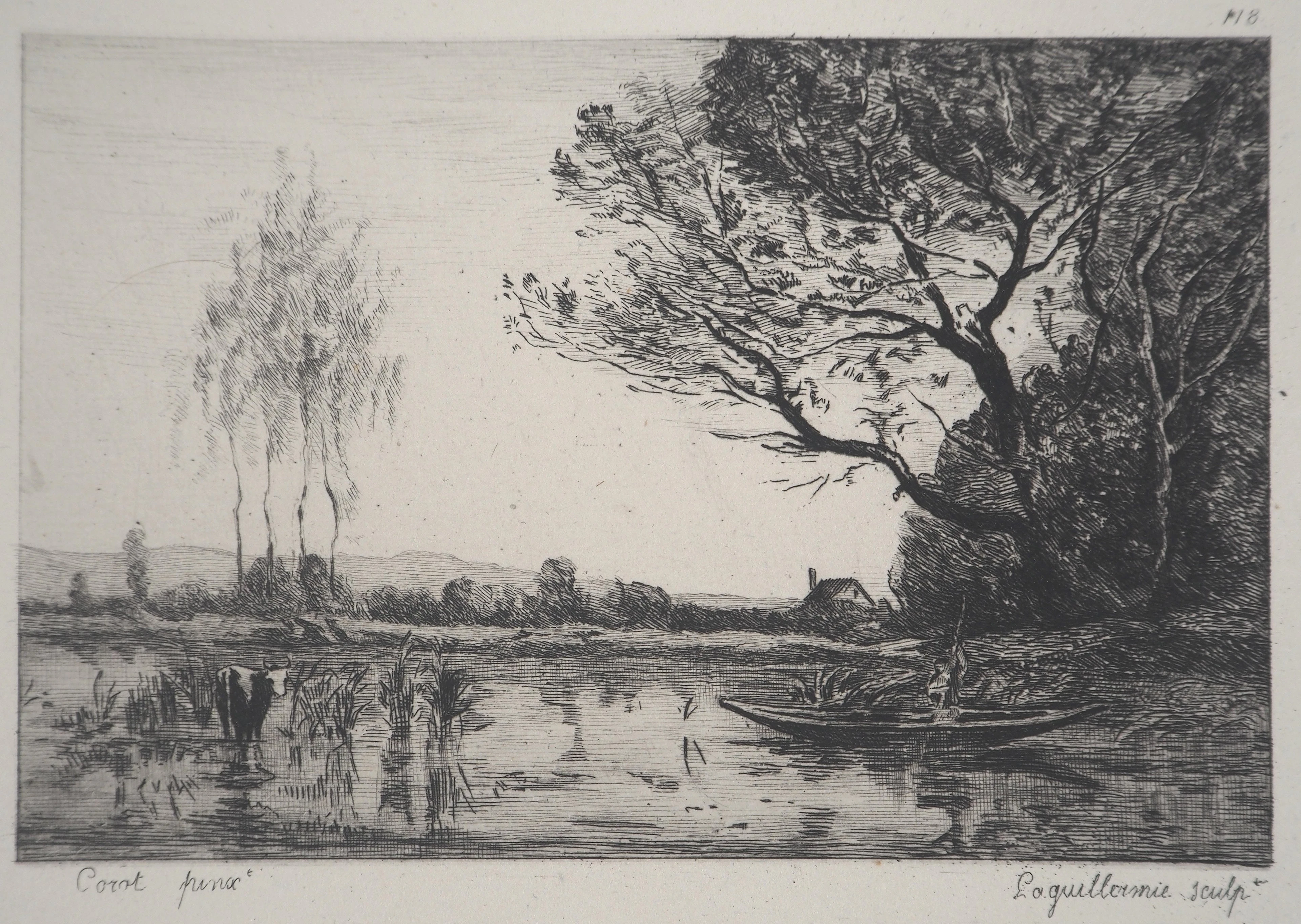 JB Camille COROT (d’après) - L’Ile Saint Ouen - Gravure, Signée #Durand