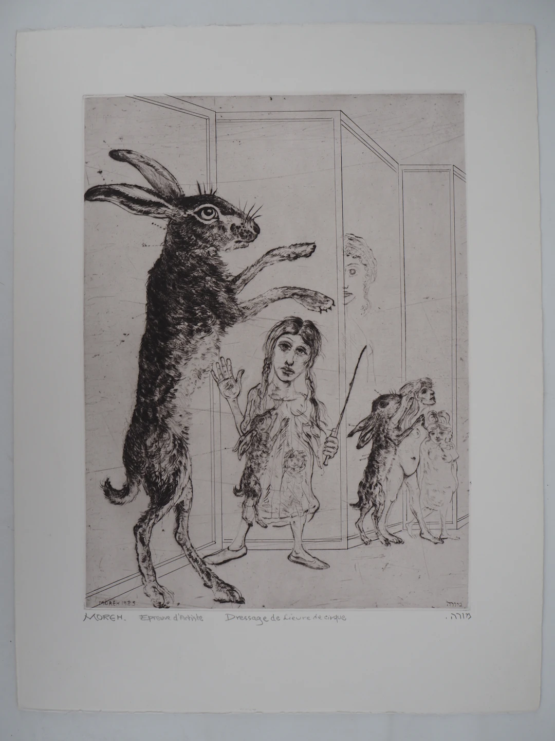 Mordecai Moreh (1937-) - Entraînement de lièvre au cirque, gravure