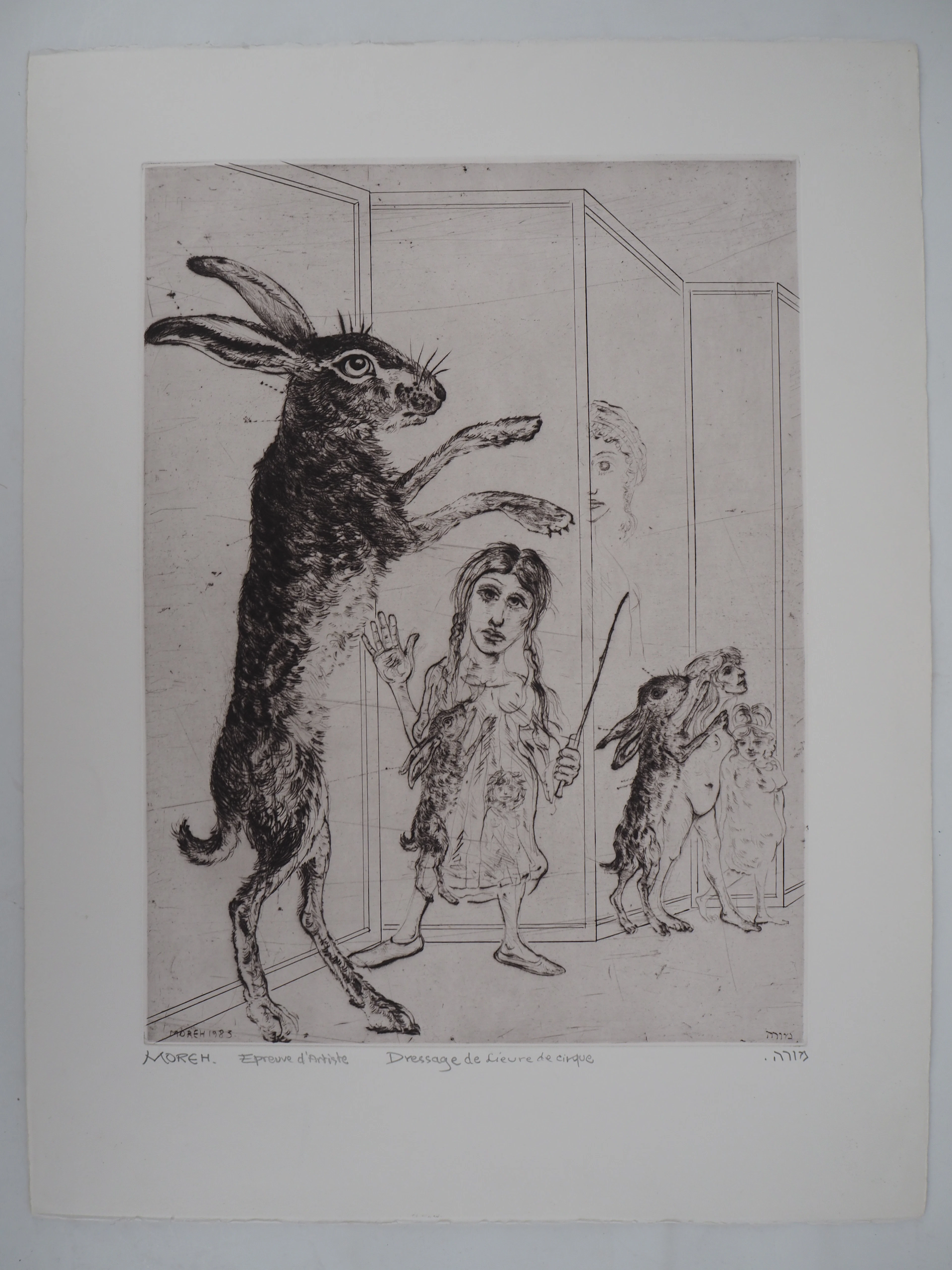 Mordecai Moreh (1937-) - Entraînement de lièvre au cirque, gravure