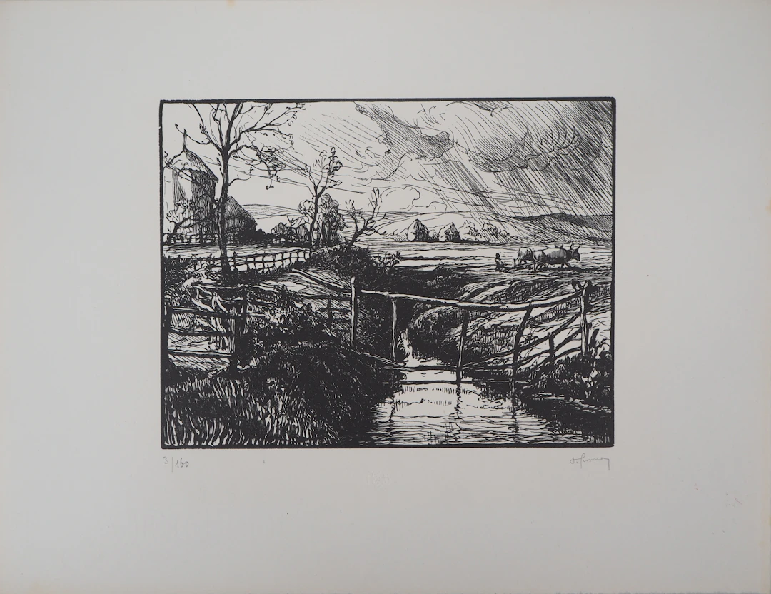 Pierre GUSMAN : La Marrana, campagne romaine - Bois gravé original signé, 1929