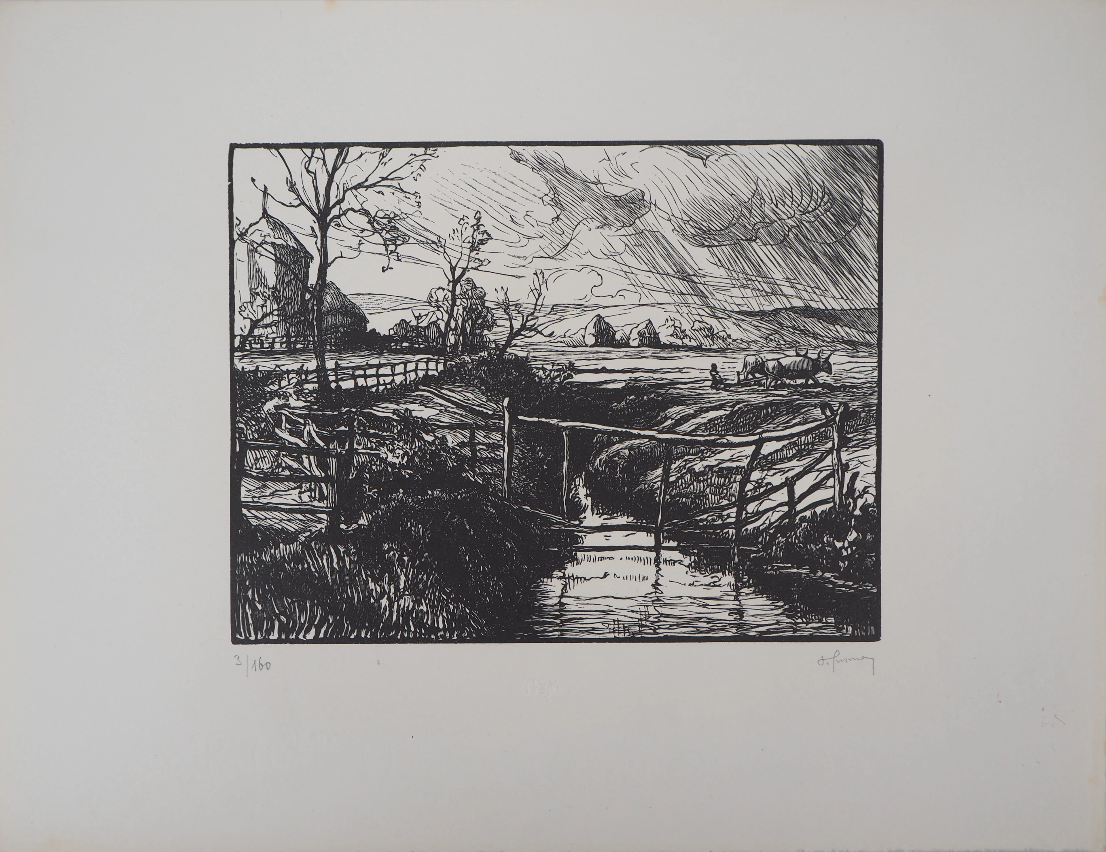 Pierre GUSMAN : La Marrana, campagne romaine - Bois gravé original signé, 1929
