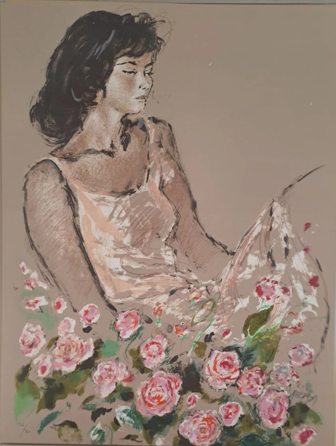 Jacques Pecnard - Jeune fille au milieu des roses, 1991 - Lithographie