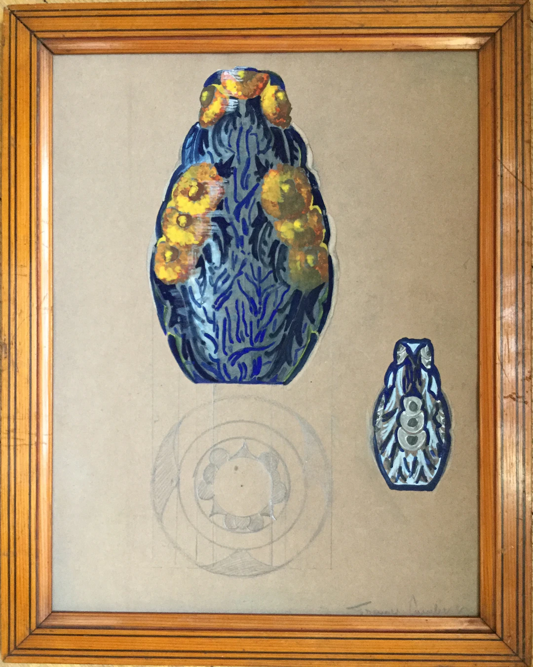 France LAMBERT - Projet pour un vase émaillé , années 20 - Gouache signée
