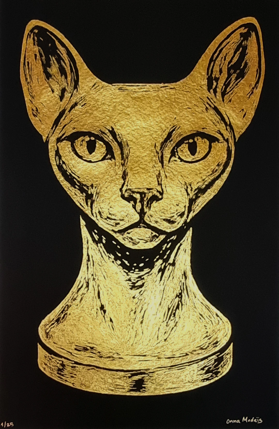 Onna Medeis, Sphynx (Noir), sérigraphie dorée, 2020