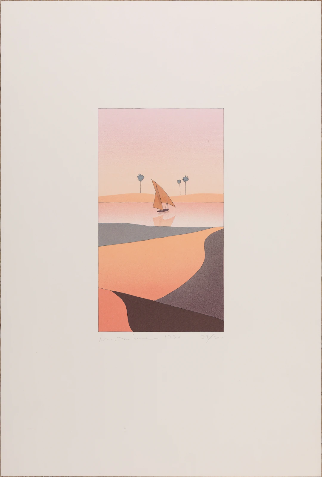 Yan NASCIMBENE : Paysage rose - Lithographie originale signée