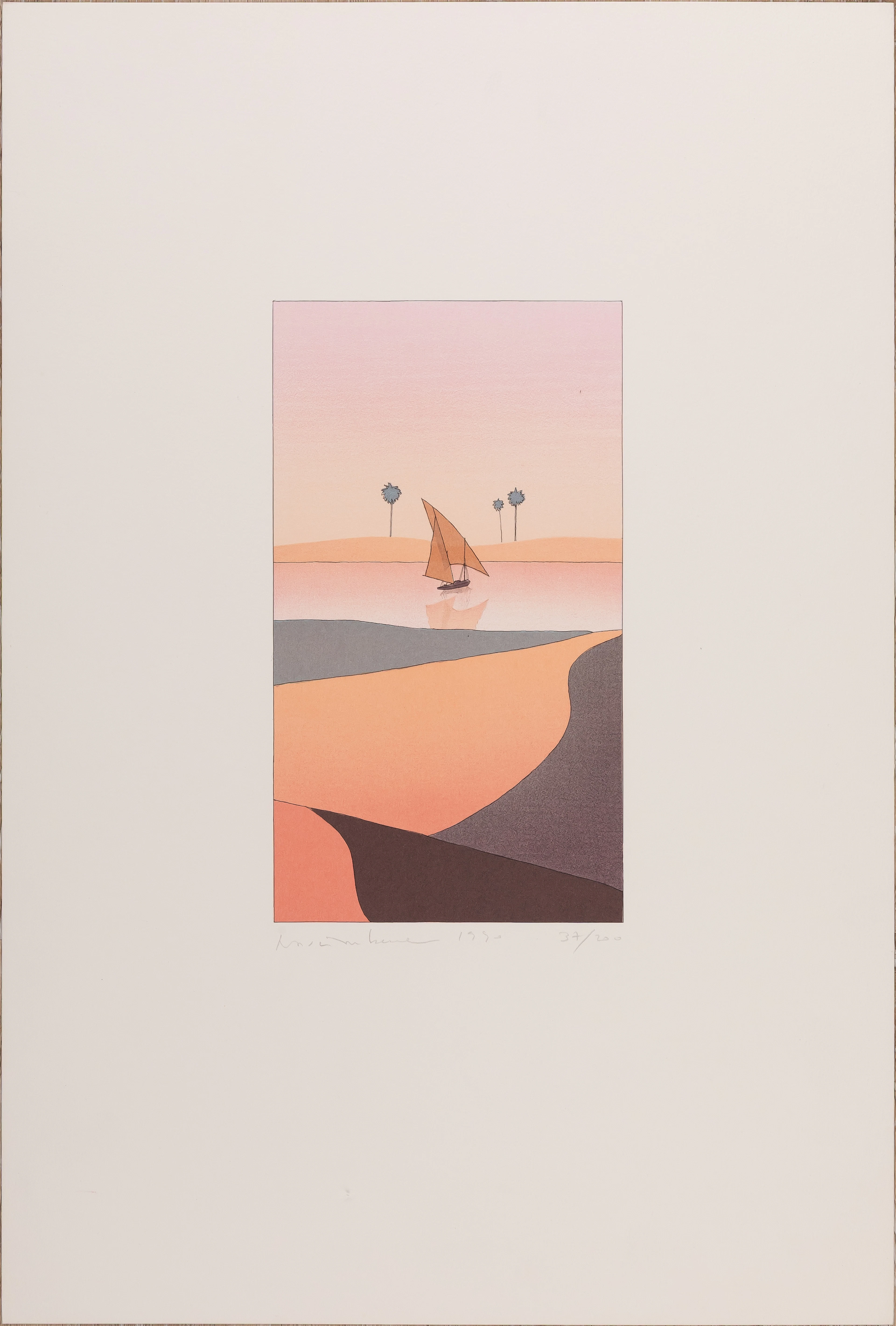 Yan NASCIMBENE : Paysage rose - Lithographie originale signée