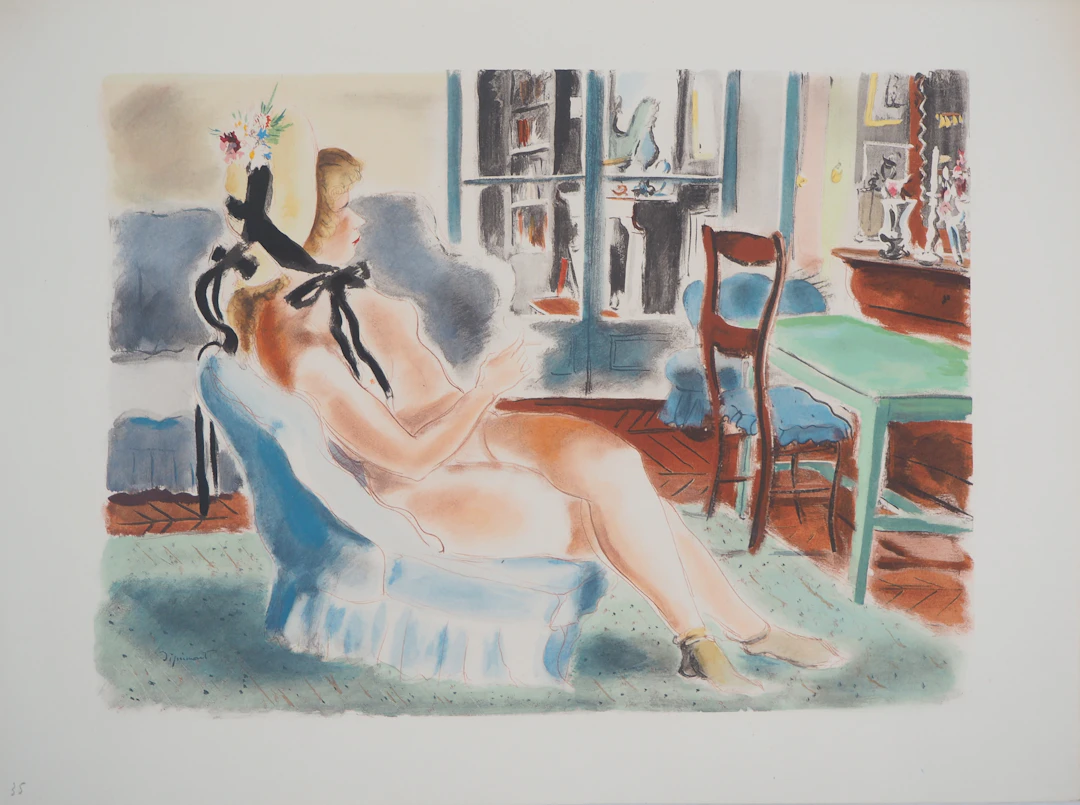 André DIGNIMONT - Nu à la cigarette, 1946 - Lithographie originale signée