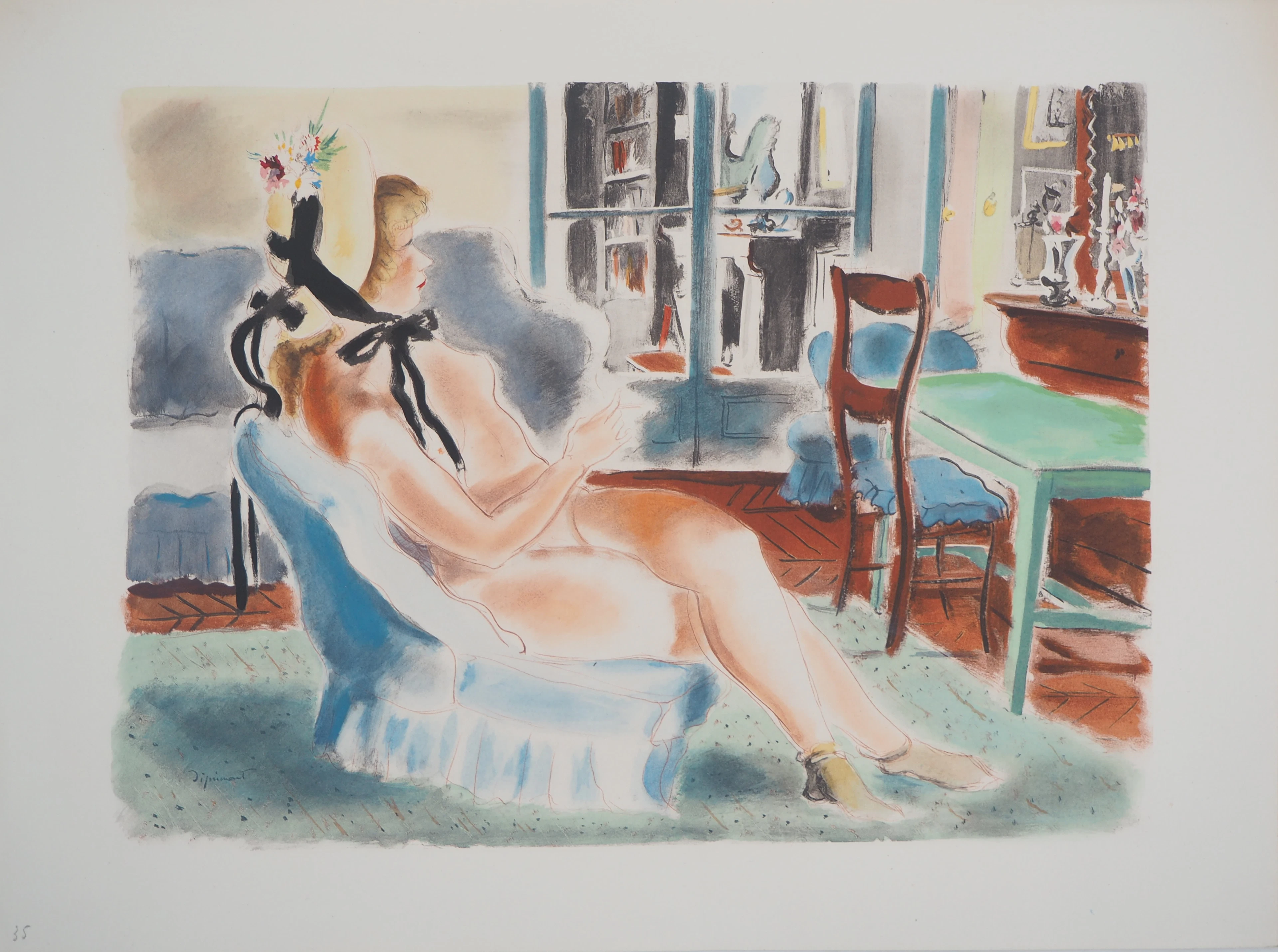 André DIGNIMONT - Nu à la cigarette, 1946 - Lithographie originale signée