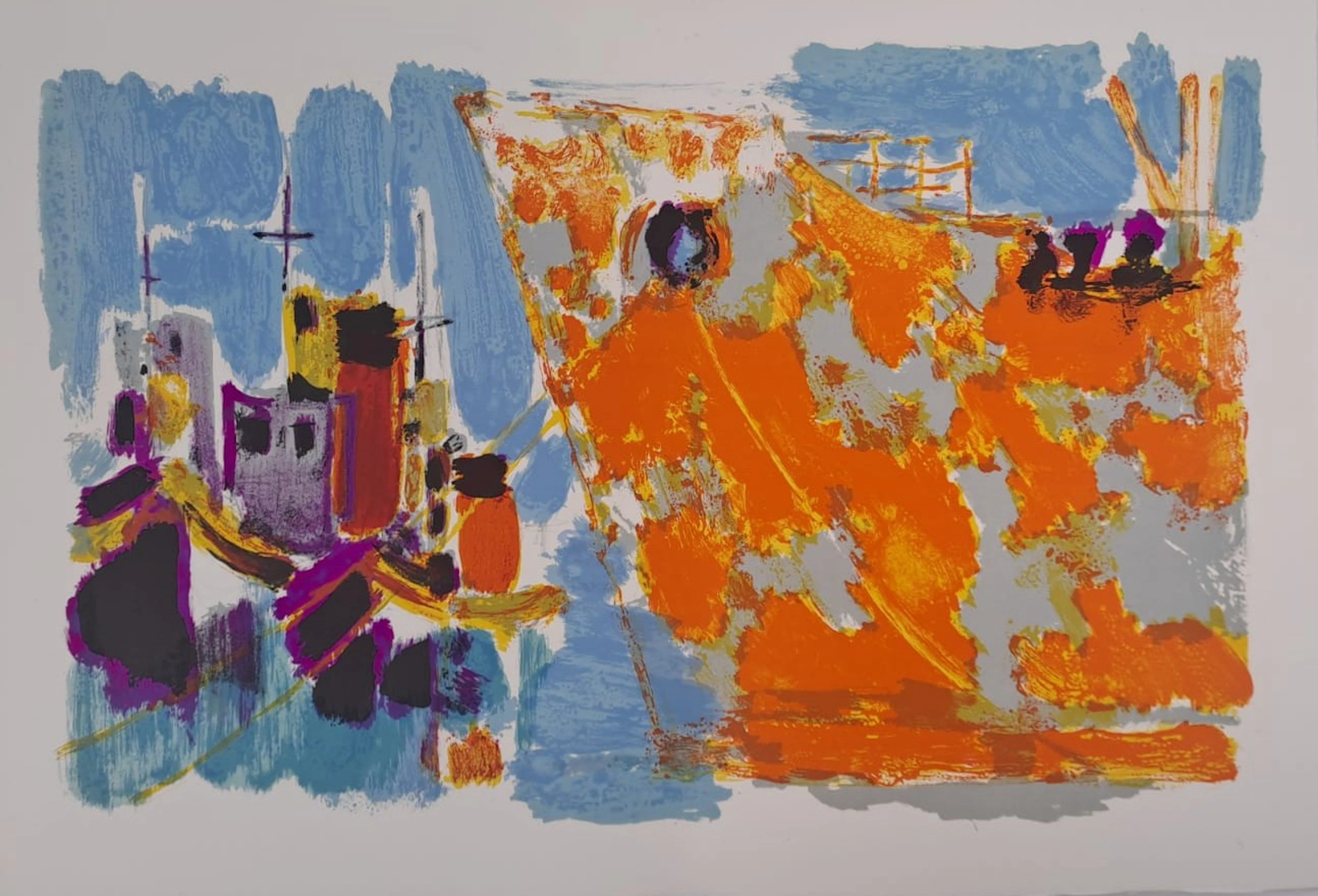 Maurice-Elie Sarthou - Bâteaux de pêche - Lithographie originale