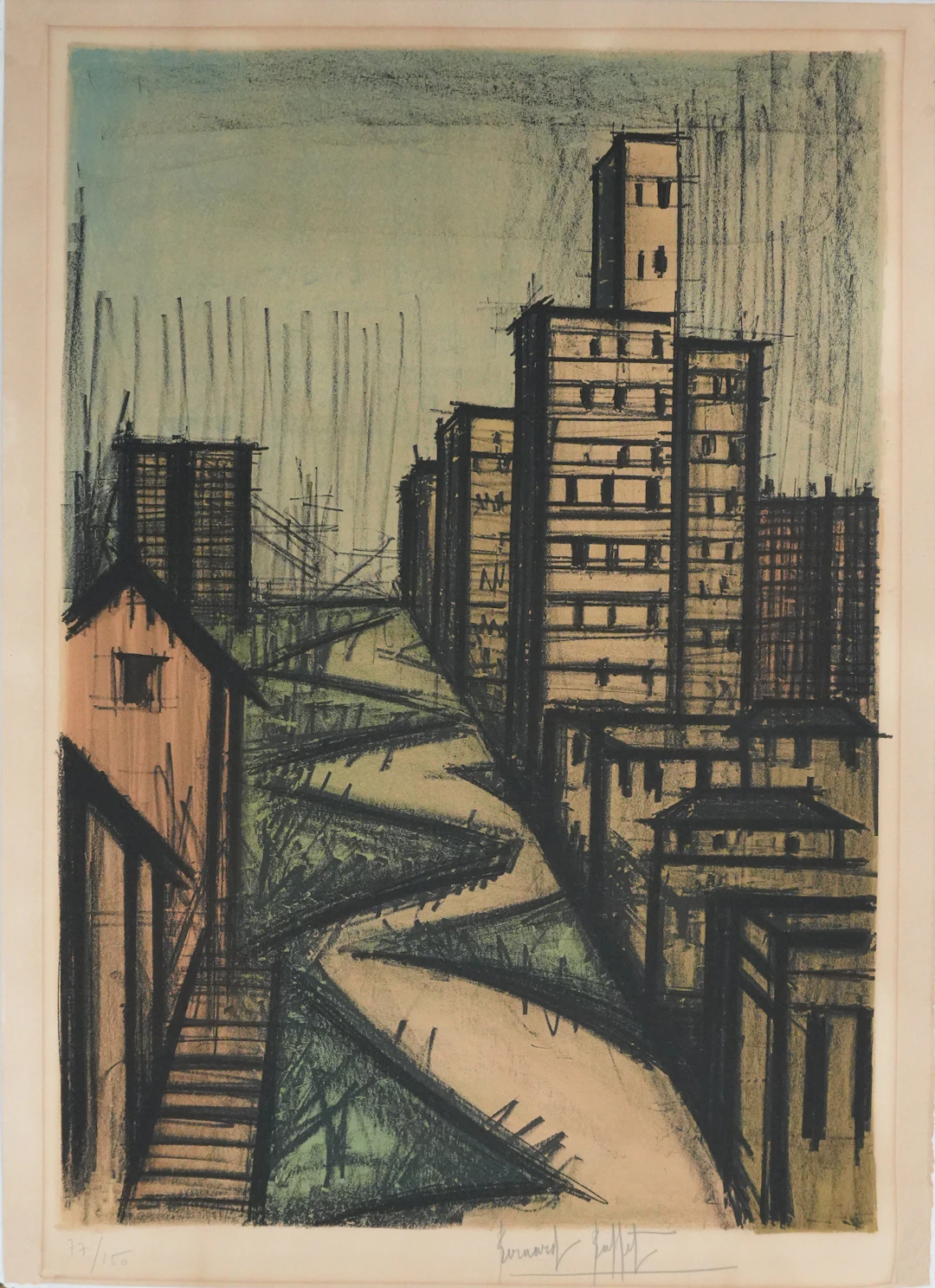 Bernard BUFFET : San Francisco, Lombard Street, Lithographie originale signée