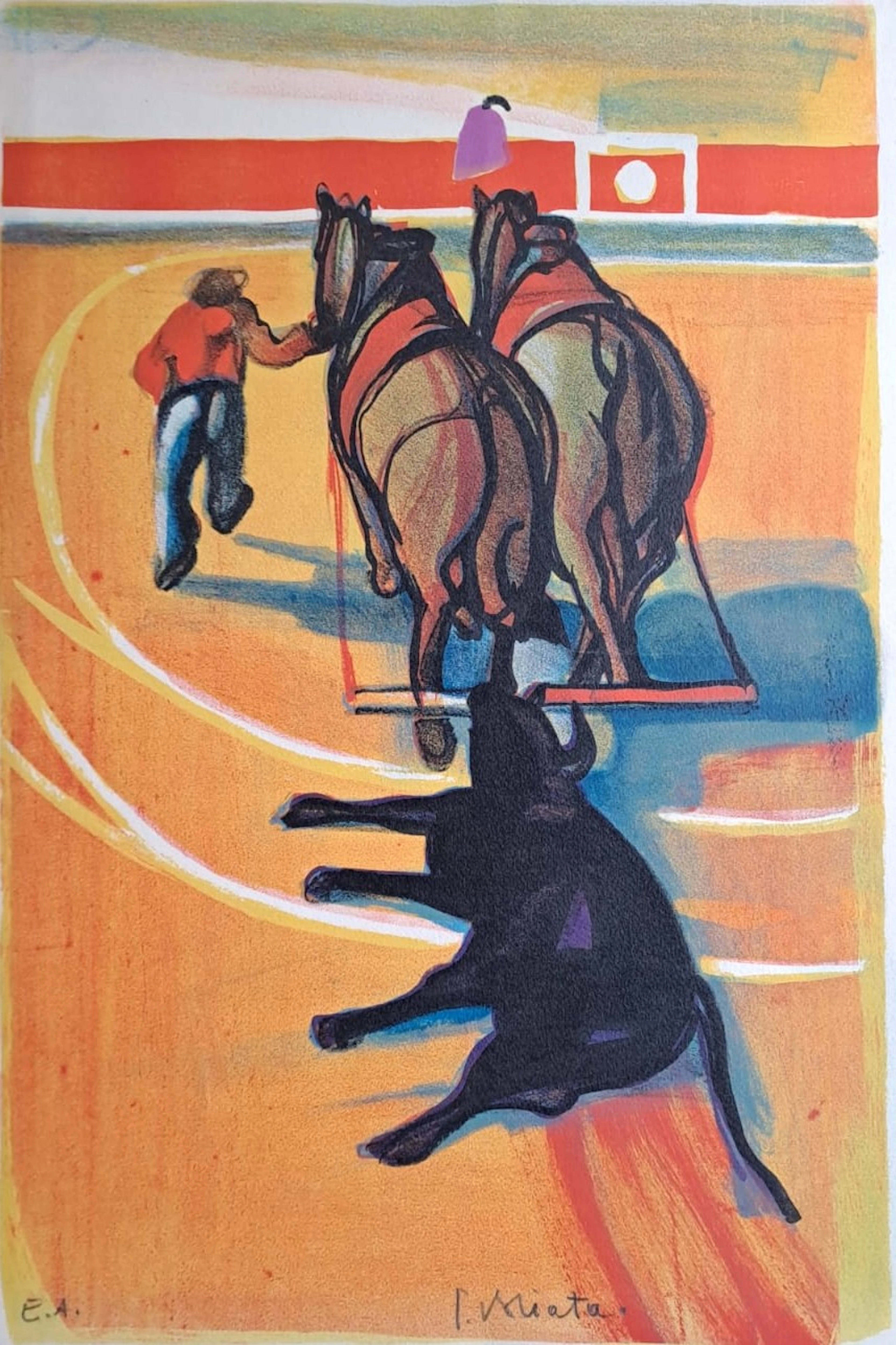 Georges BRIATA - Scène de tauromachie - Lithographie originale signée au crayon