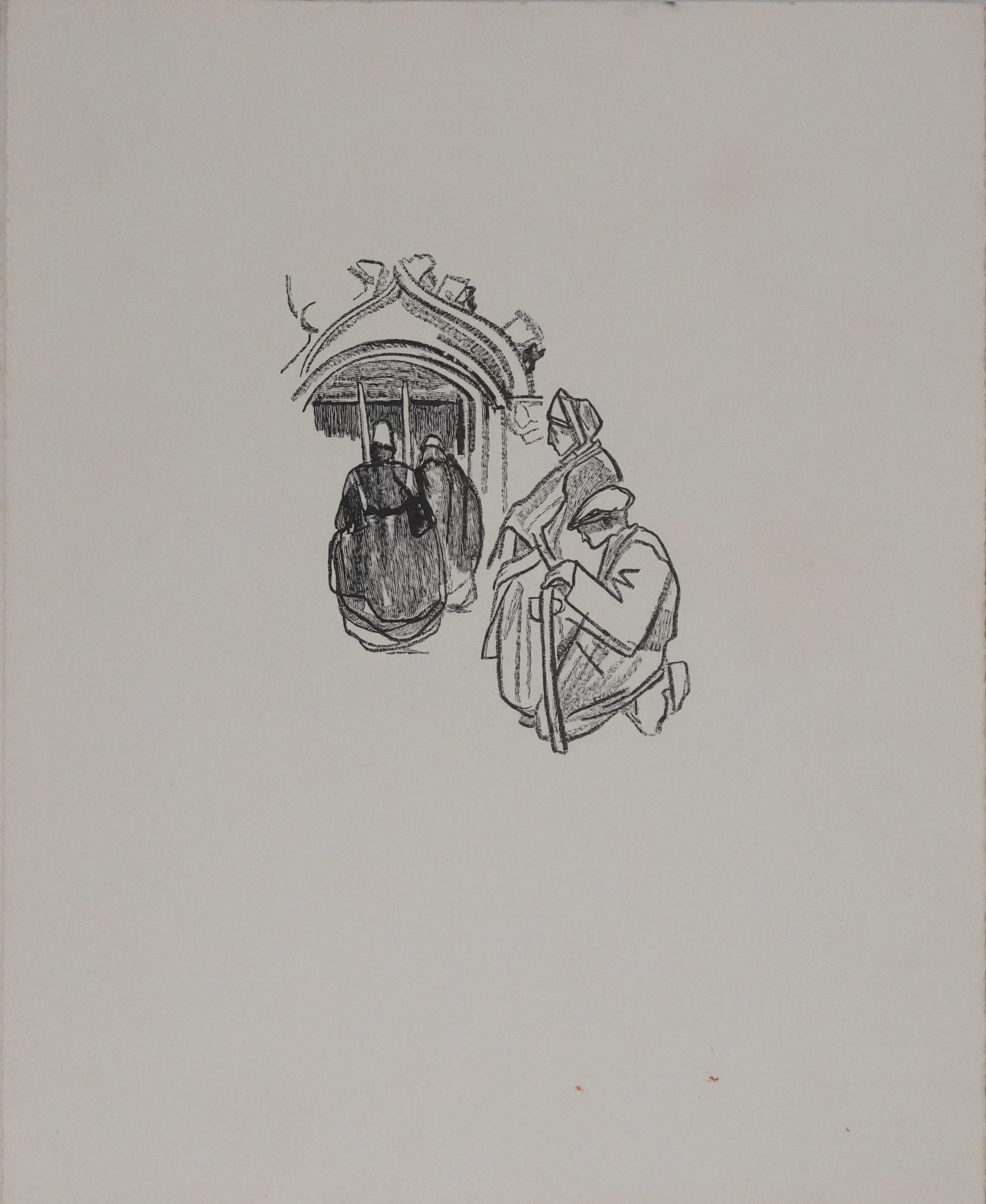 Mathurin MEHEUT : Bretagne, L'entrée de l'église (Noir), Gravure originale