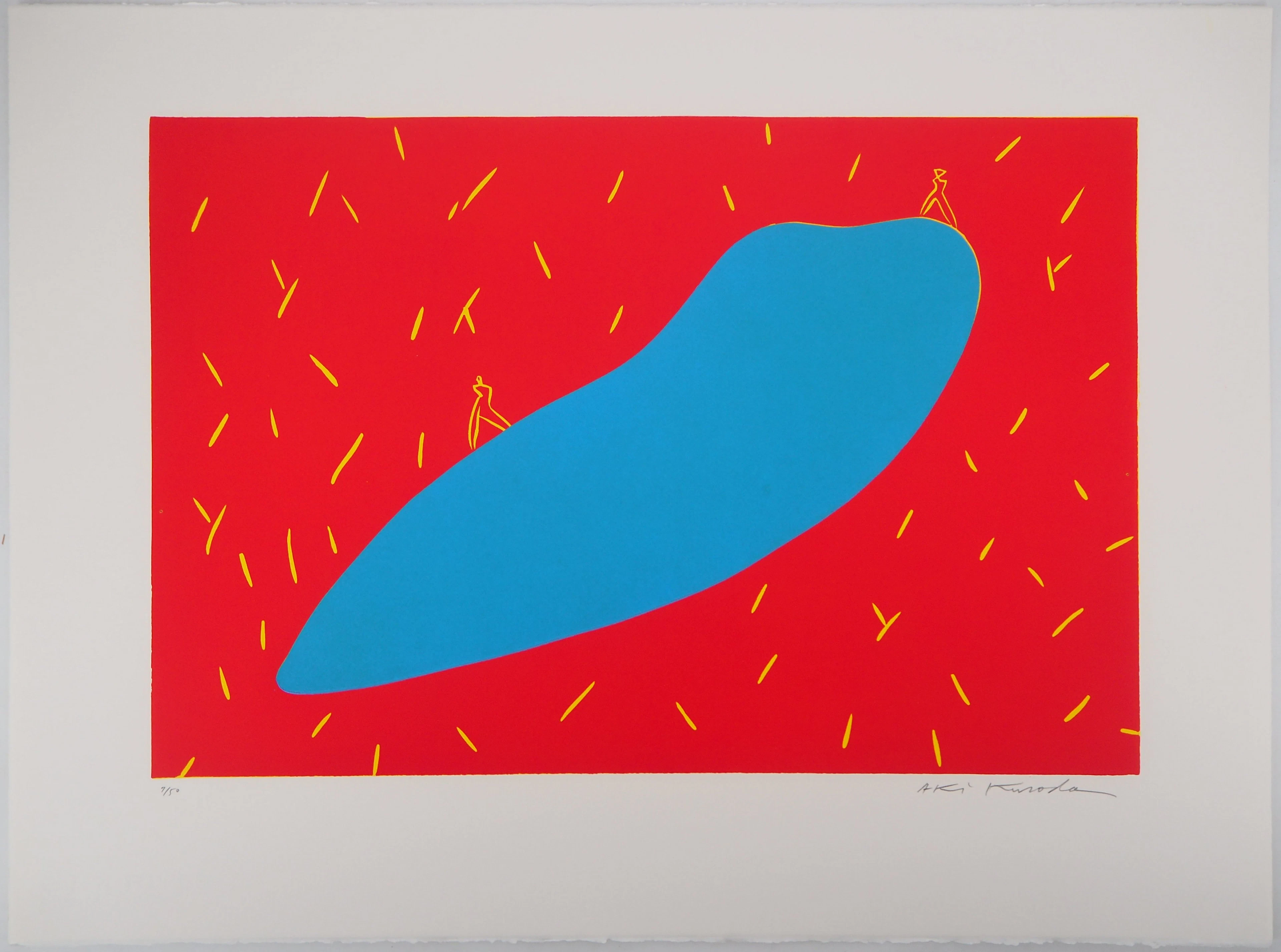 Aki KURODA : Notre planète bleue, 1993 - Linogravure originale, Signée