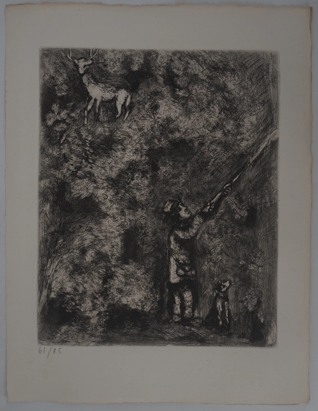 Marc CHAGALL : Le cerf chassé, Gravure originale signée