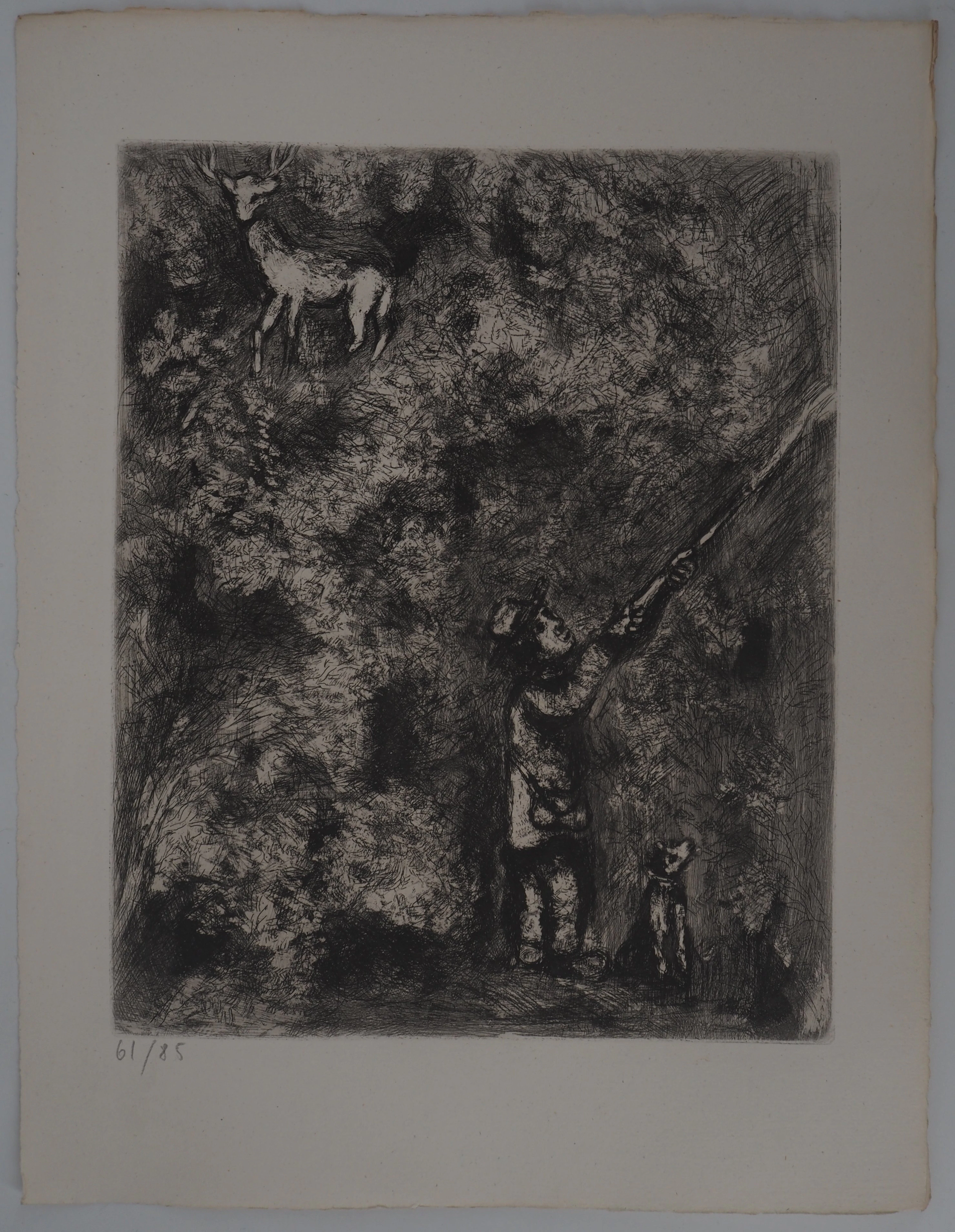 Marc CHAGALL : Le cerf chassé, Gravure originale signée