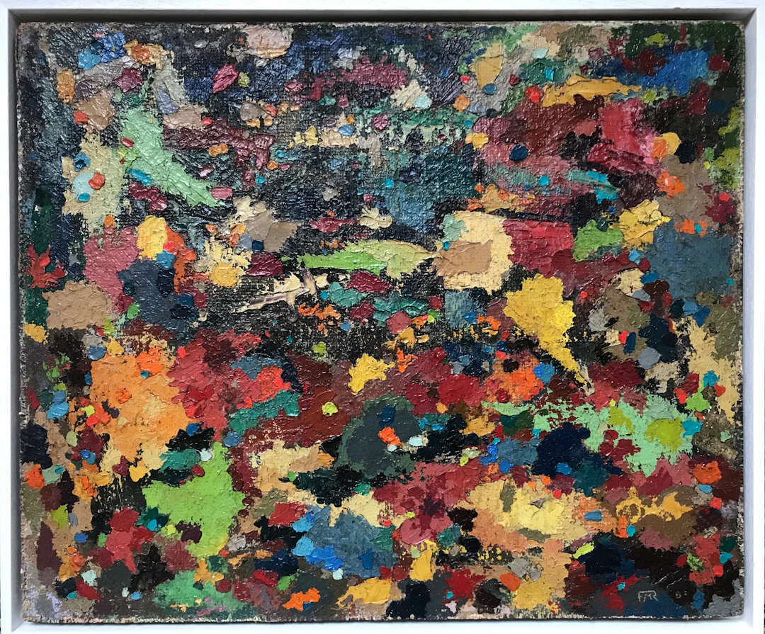 René MARIE - Composition , 1956 - Huile sur toile marouflé sur manneau signée