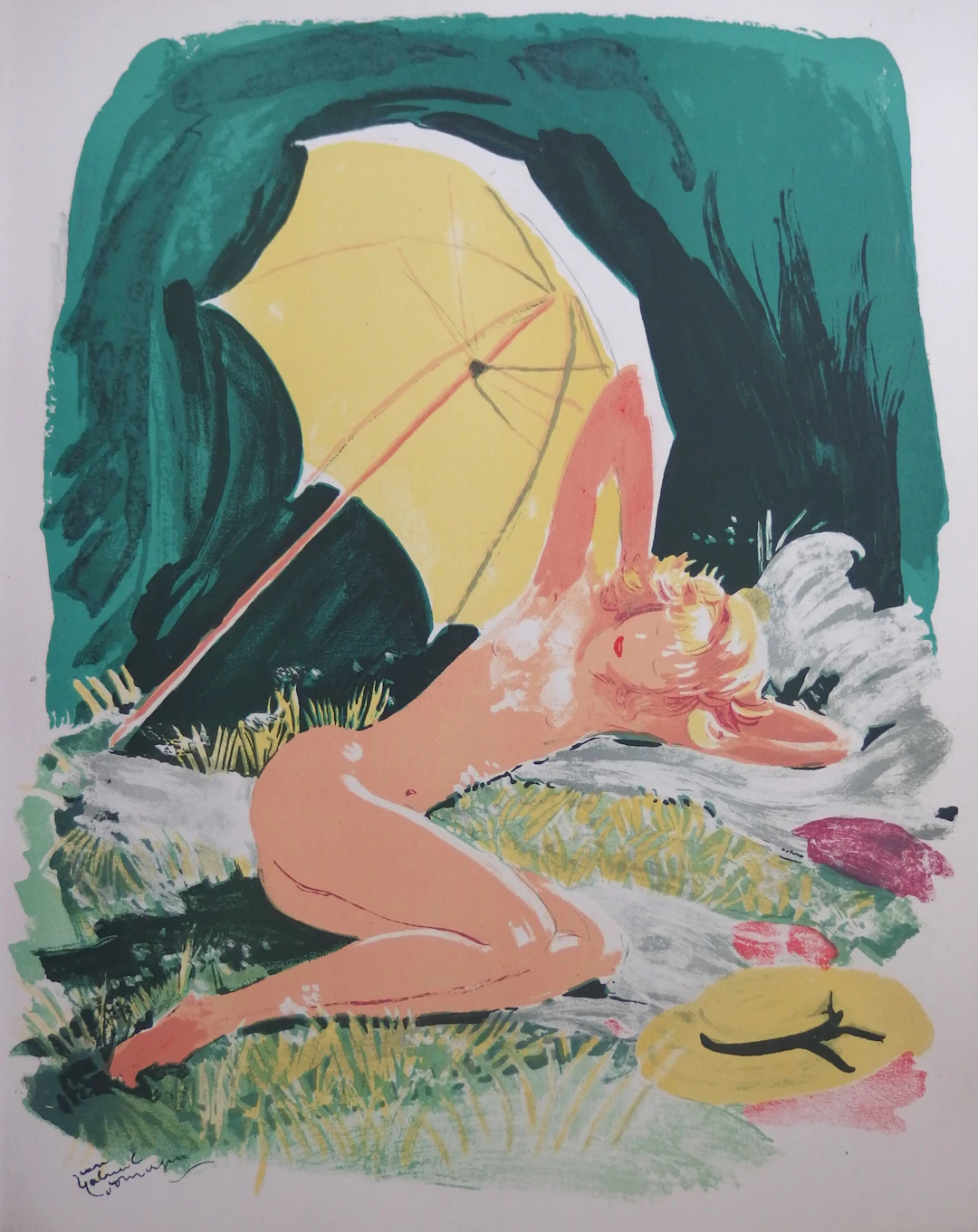 Jean-Gabriel DOMERGUE - Jeune femme sous le parasol, Lithographie