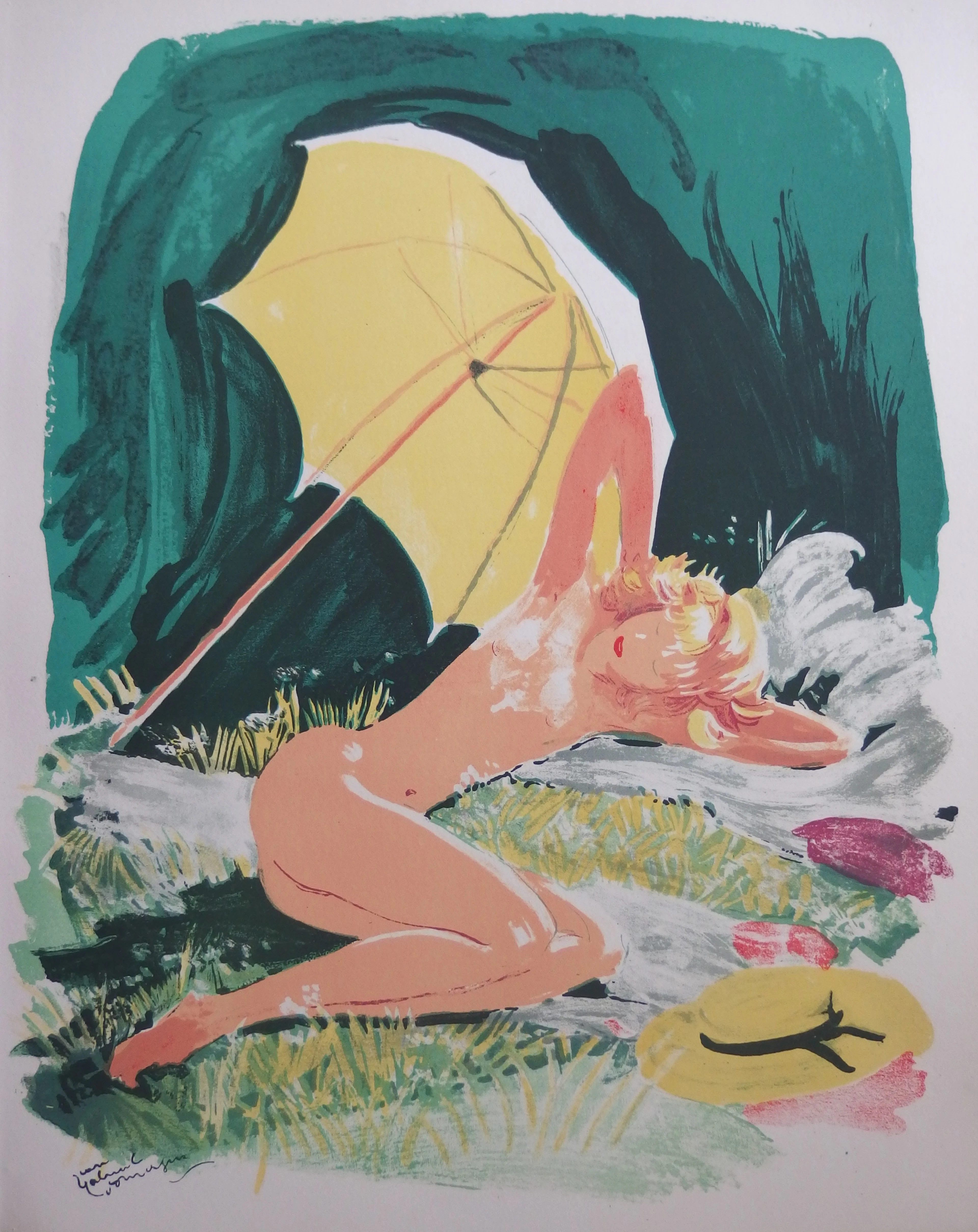 Jean-Gabriel DOMERGUE - Jeune femme sous le parasol, Lithographie