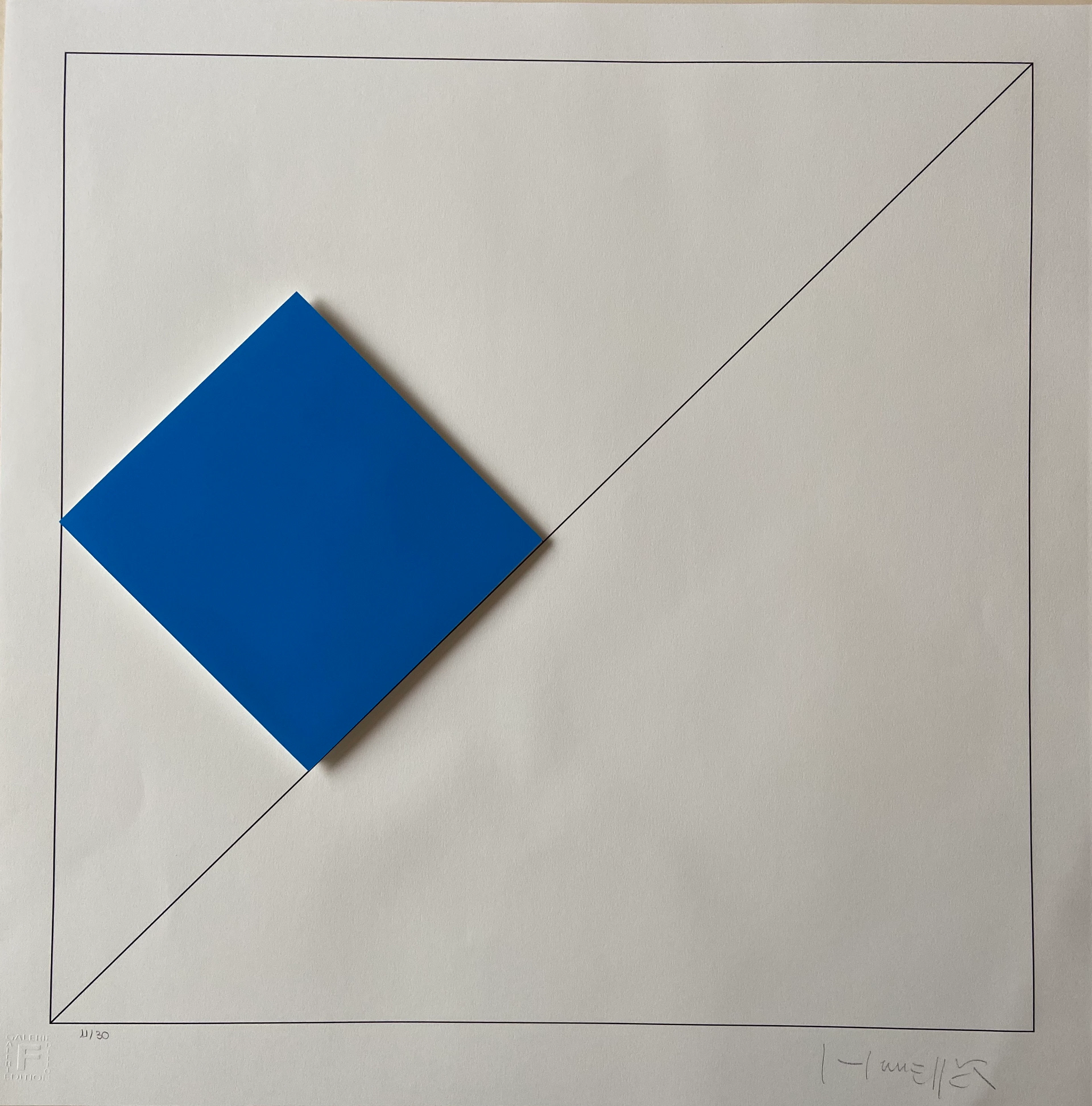 Gottfried HONEGGER - Composition 1 carré 3D bleu foncé, 2015 - Sérigraphie