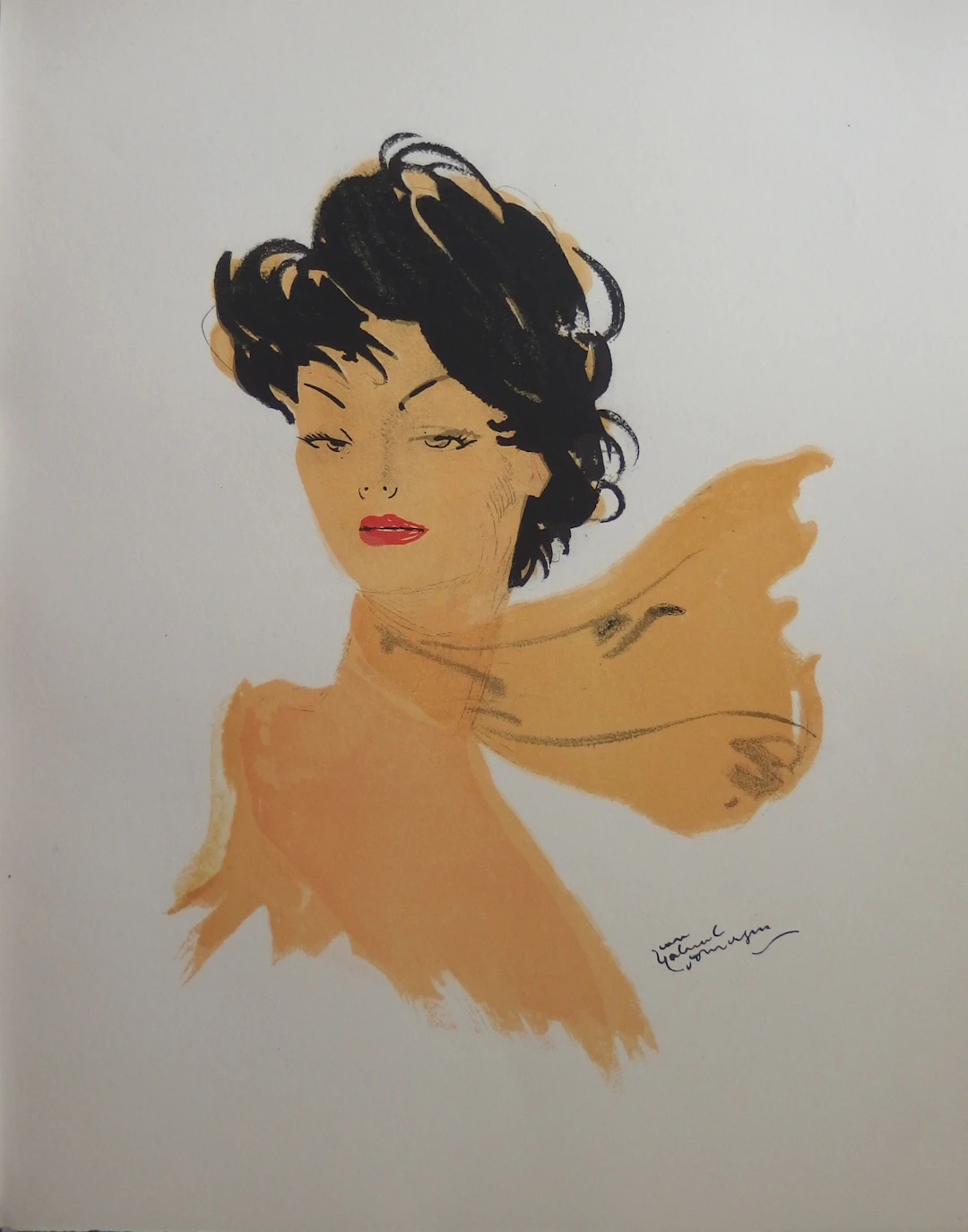 Jean-Gabriel DOMERGUE - Femme brune au foulard, Lithographie originale signée