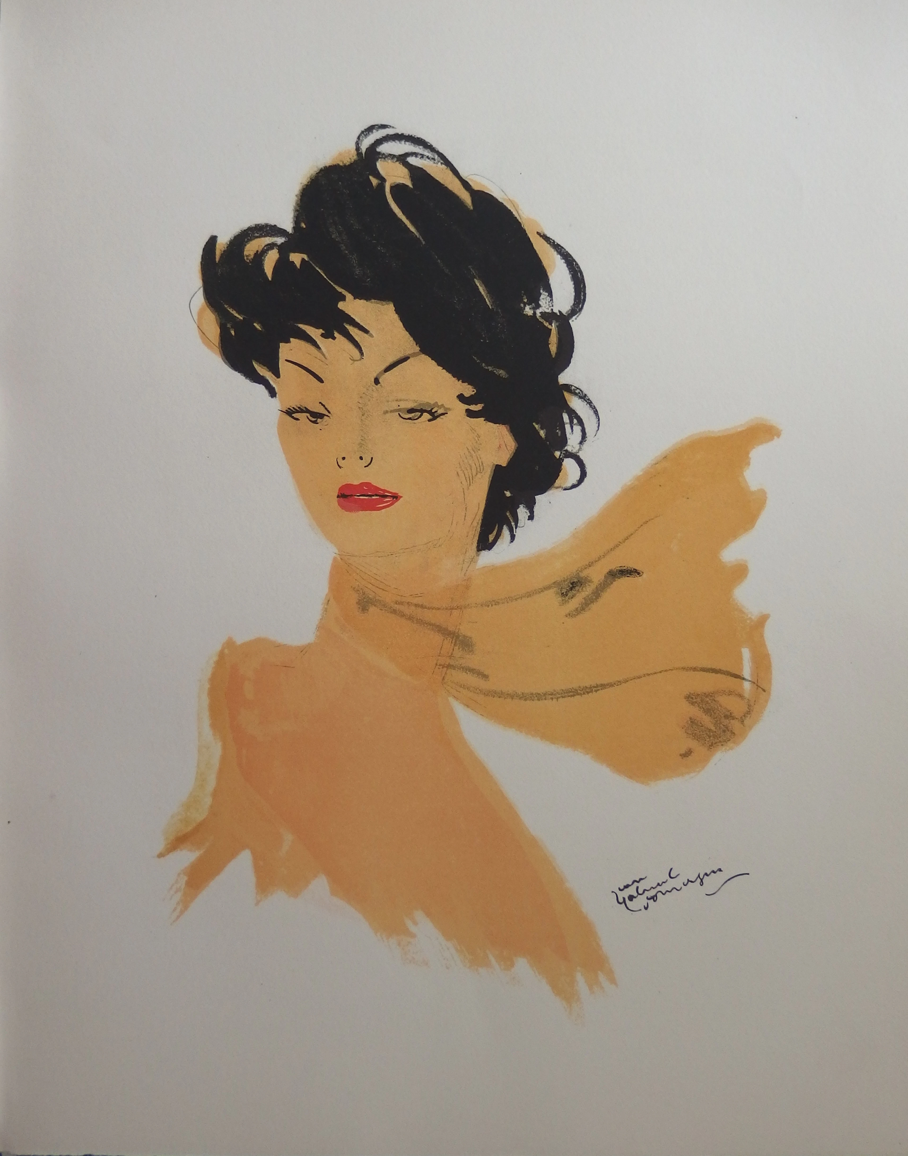 Jean-Gabriel DOMERGUE - Femme brune au foulard, Lithographie originale signée