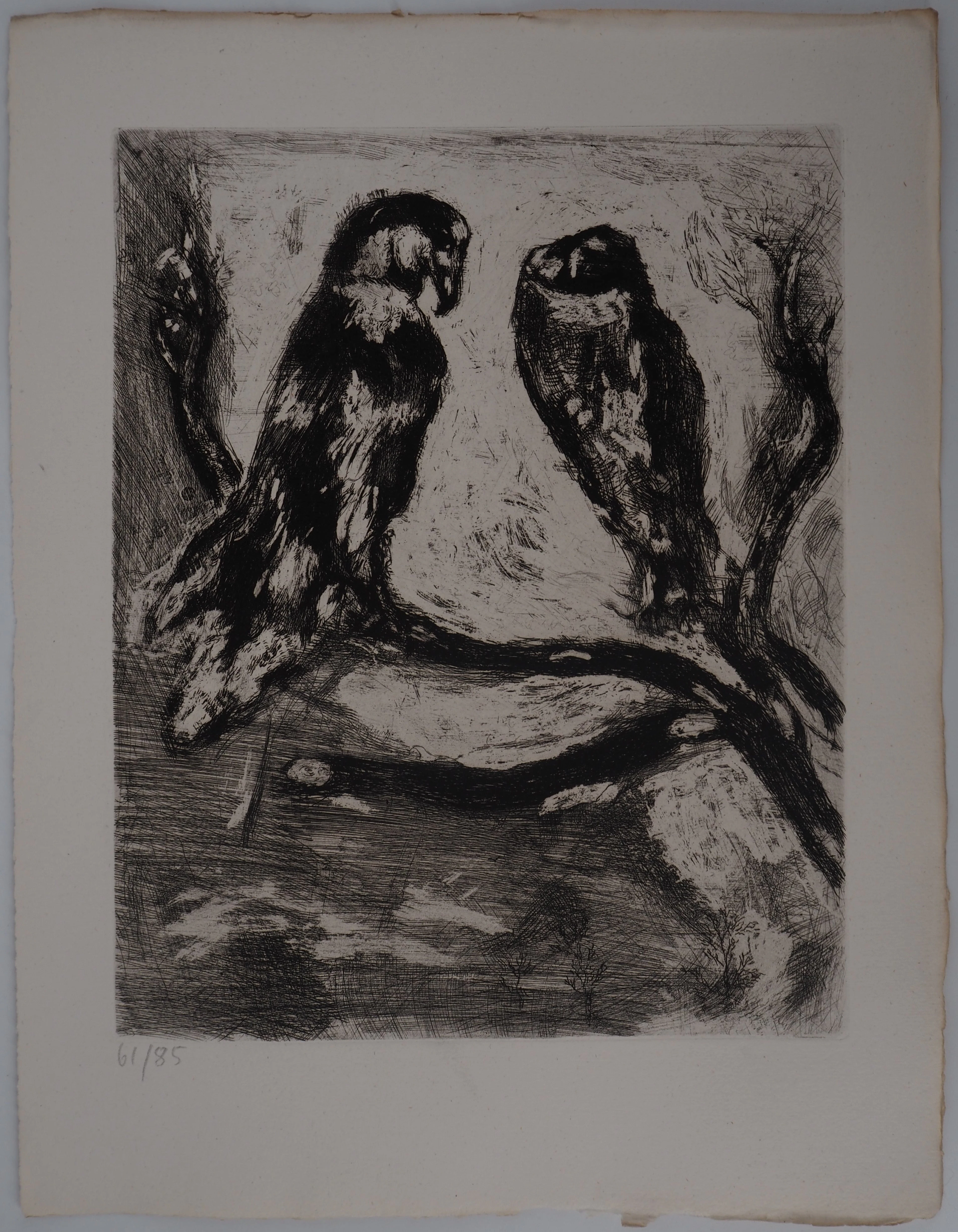 Marc CHAGALL : L'aigle et le hibou, Gravure originale