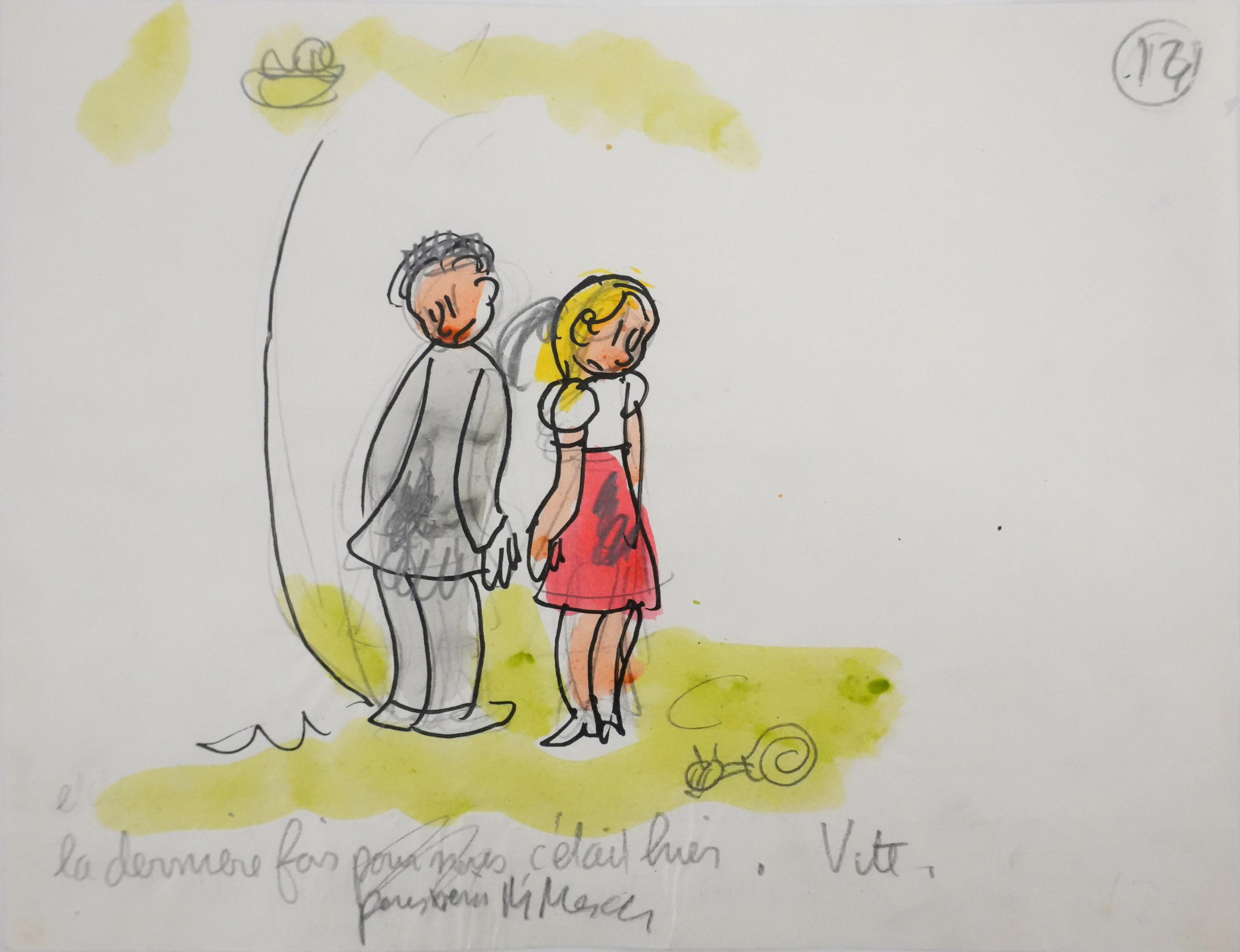 Jean EFFEL : Teinturier, Le couple, Aquarelle originale