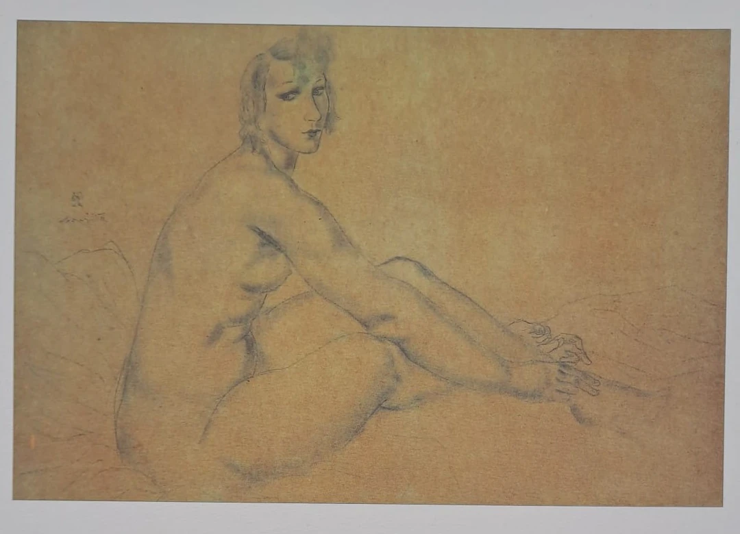 Léonard Foujita (d’après) - Nu assis - Impression d’art, signée