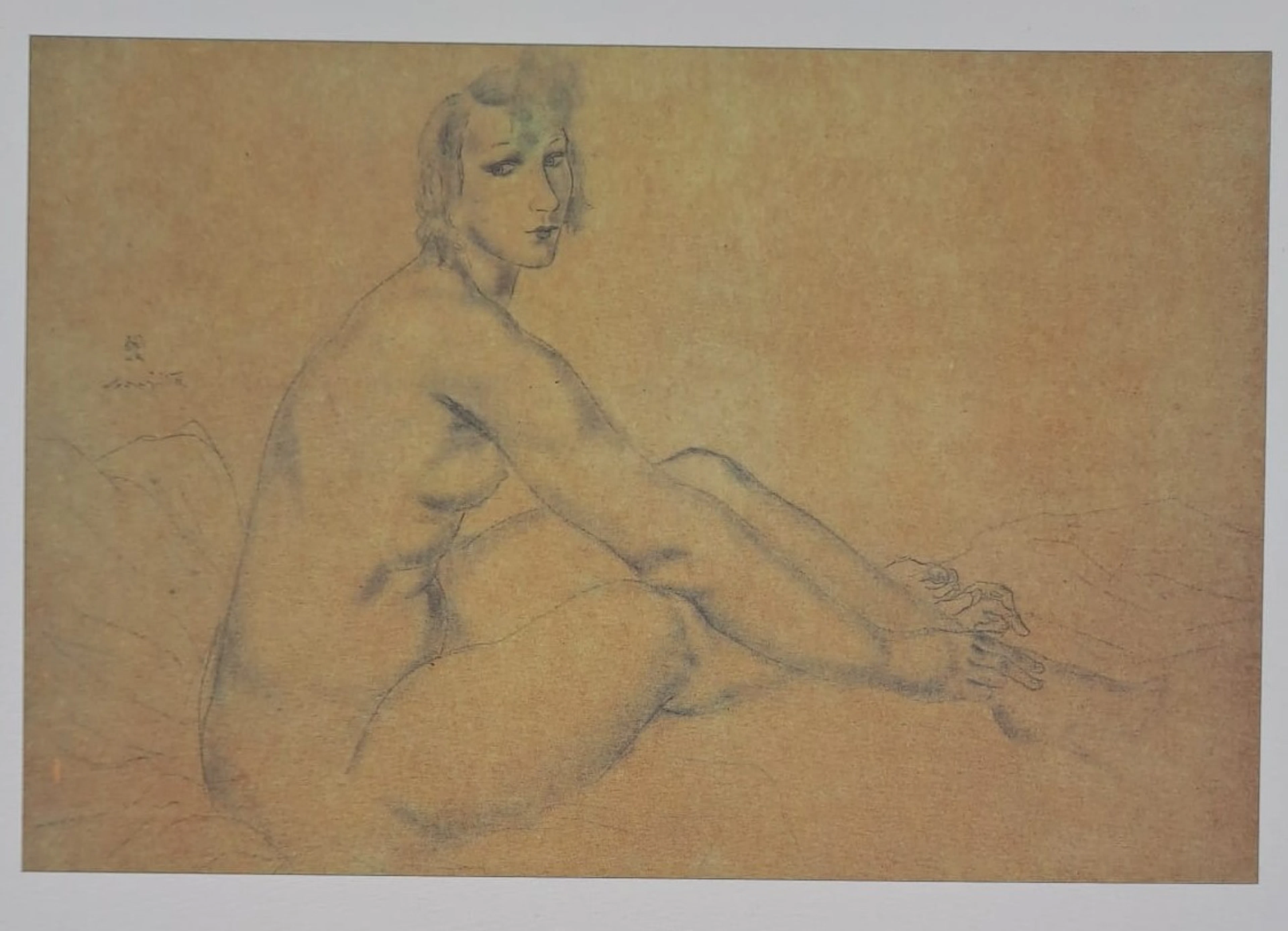 Léonard Foujita (d’après) - Nu assis - Impression d’art, signée