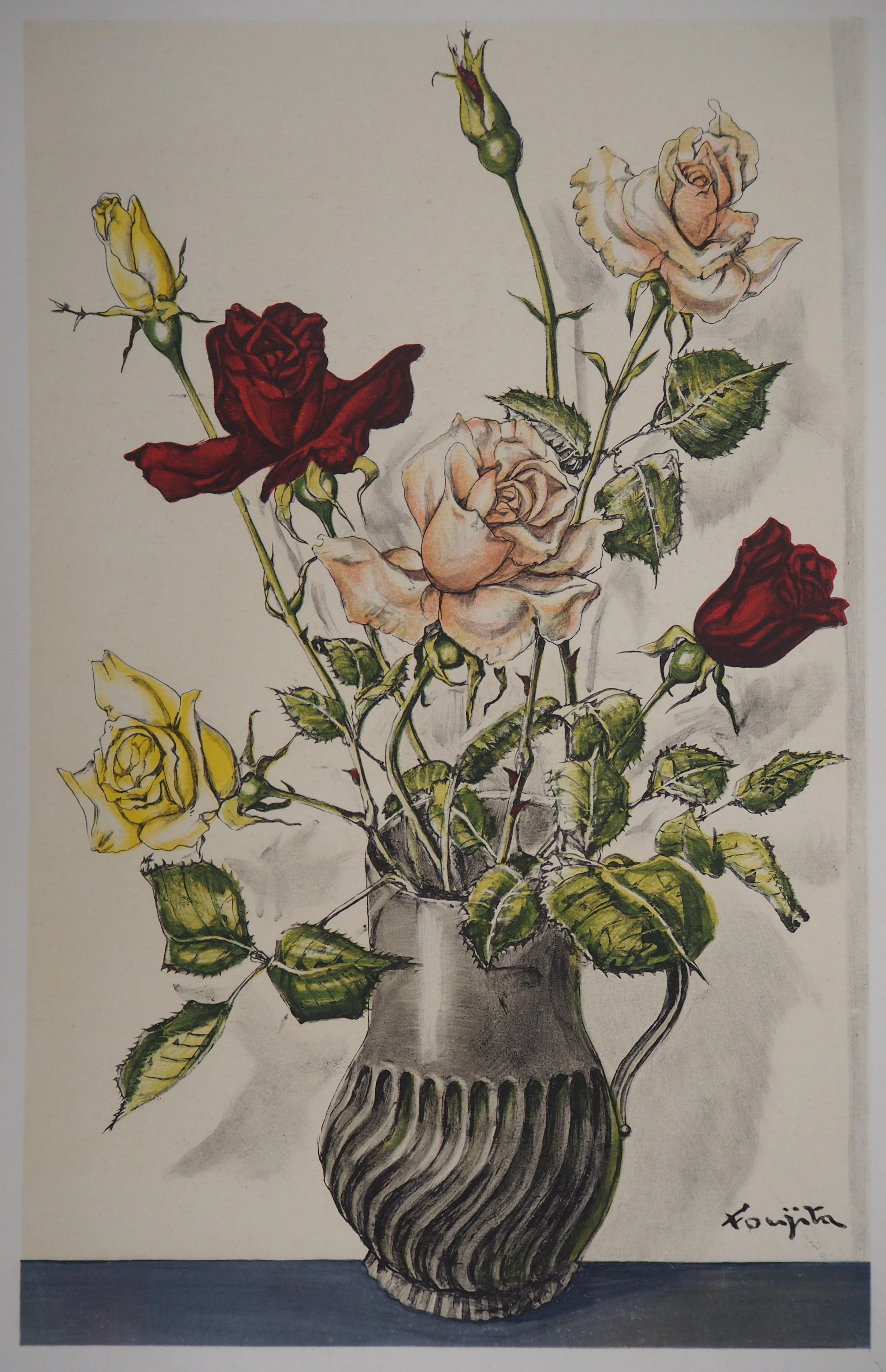Léonard Tsuguharu FOUJITA : Le bouquet de roses - Lithographie signée