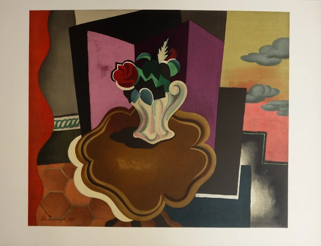 Roger de la FRESNAYE : Bouquet de roses cubiste, Lithographie signée