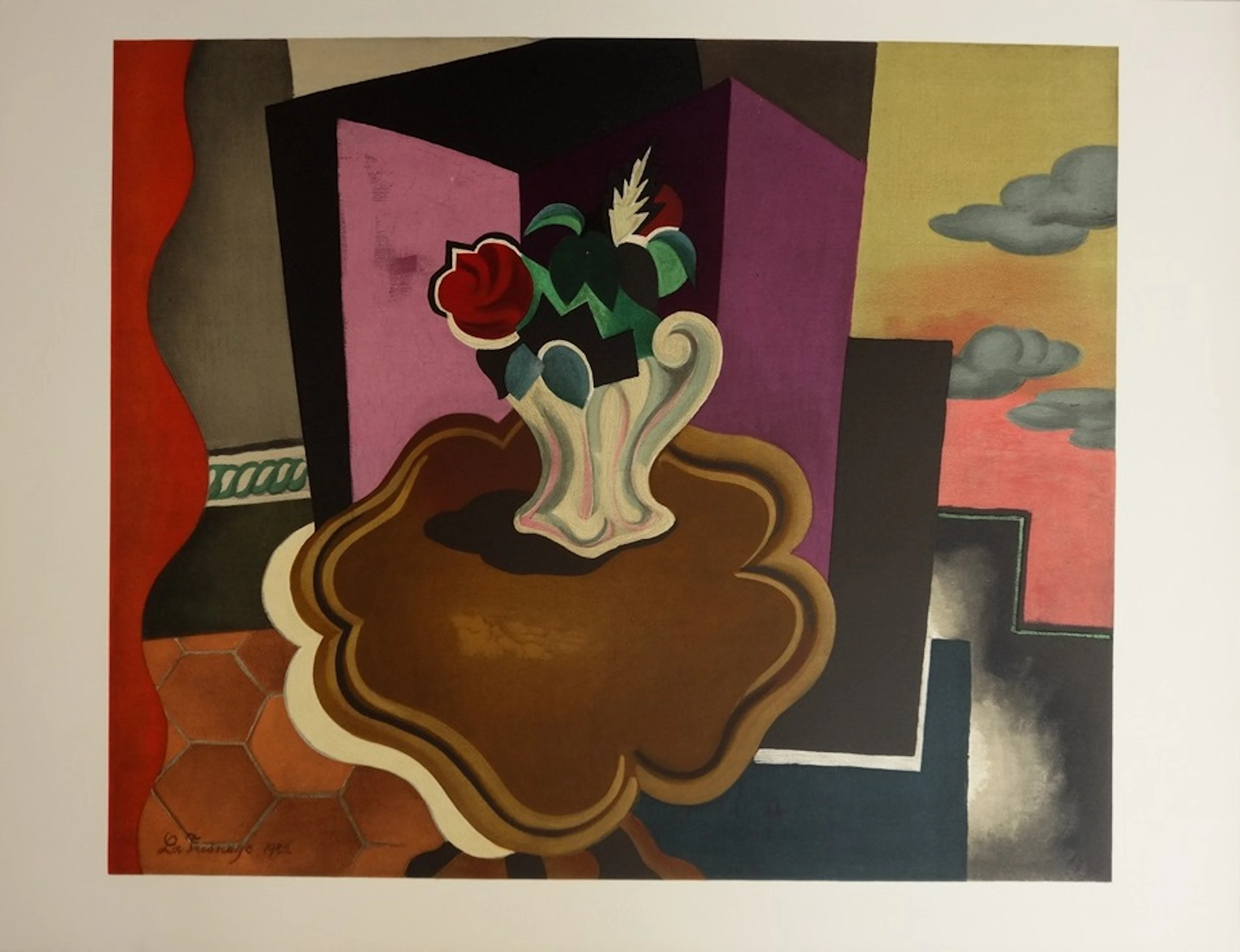 Roger de la FRESNAYE : Bouquet de roses cubiste, Lithographie signée