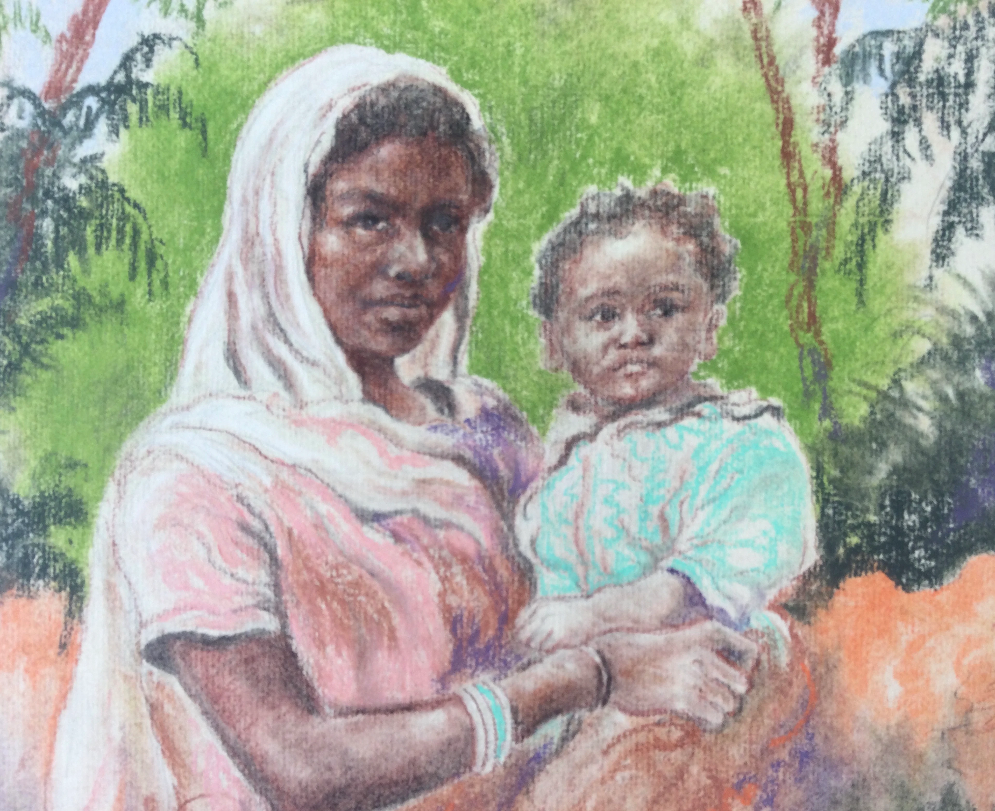 Jules RABANNES - Femme et enfant,vers 1930 - Pastel signé